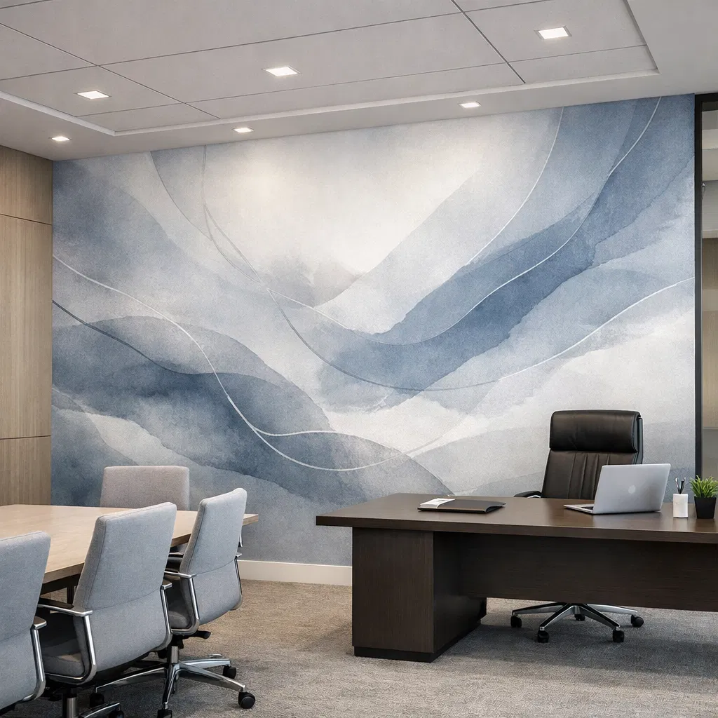 Commercial office with abstract wallpaper