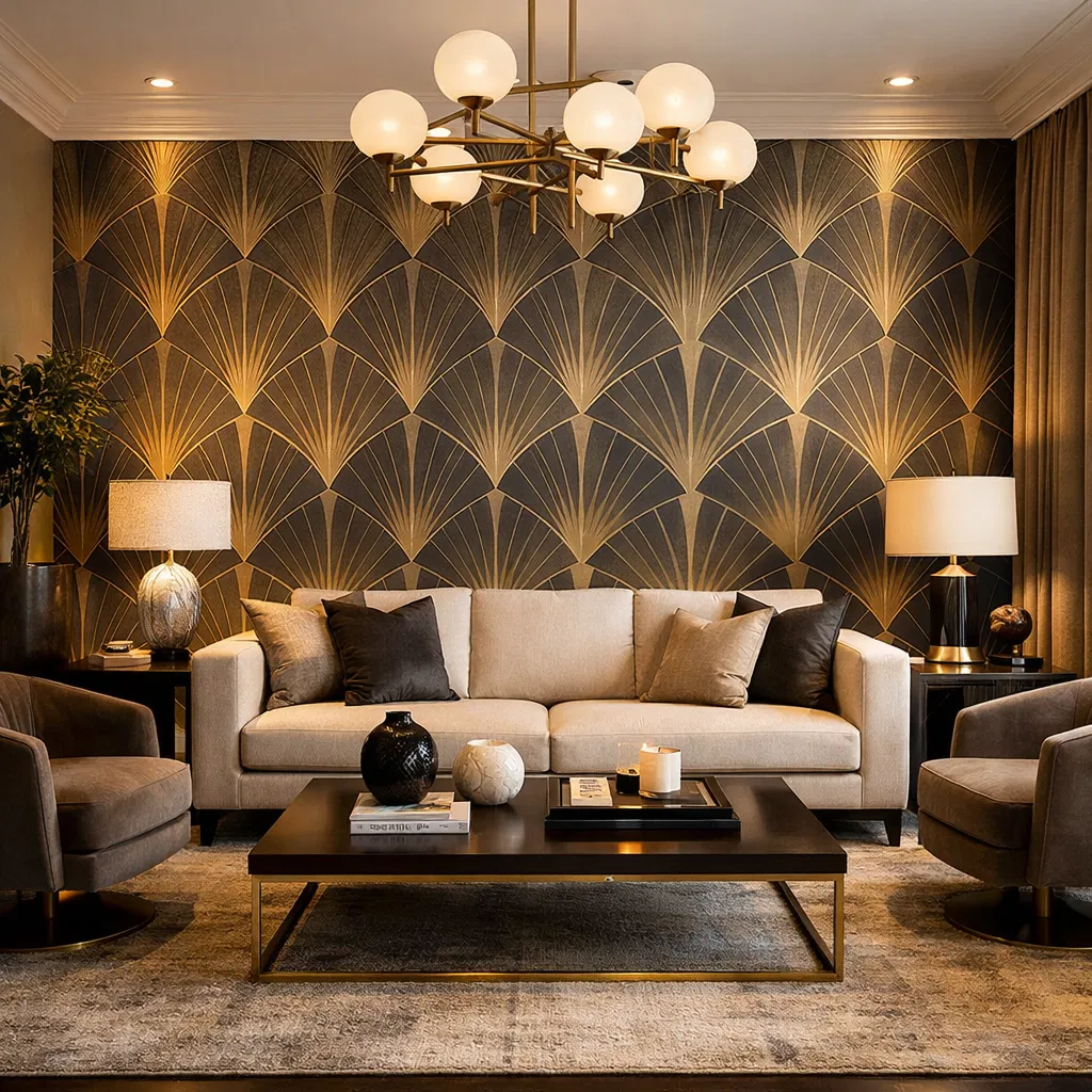 Modern living room with luxury wallpaper