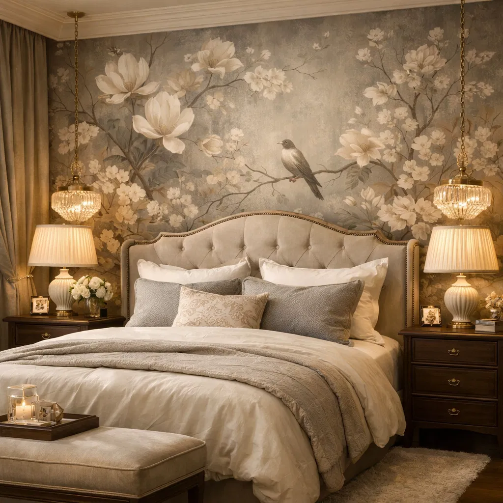 Luxury bedroom with feature wall