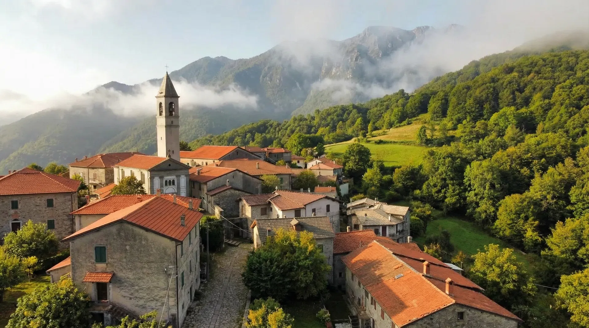 Montelungo village nestled in the Apennine mountains