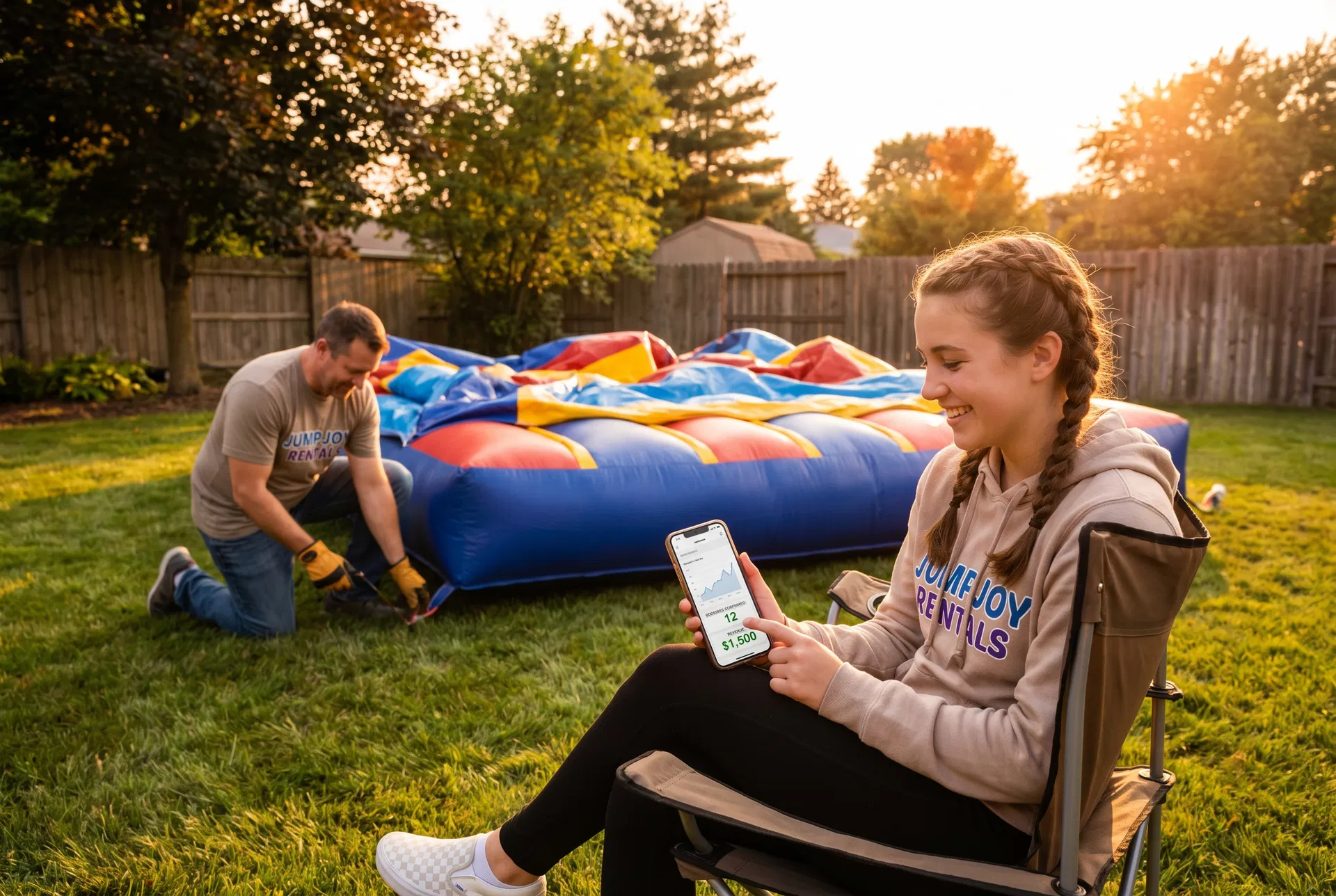 Family running bounce house business
