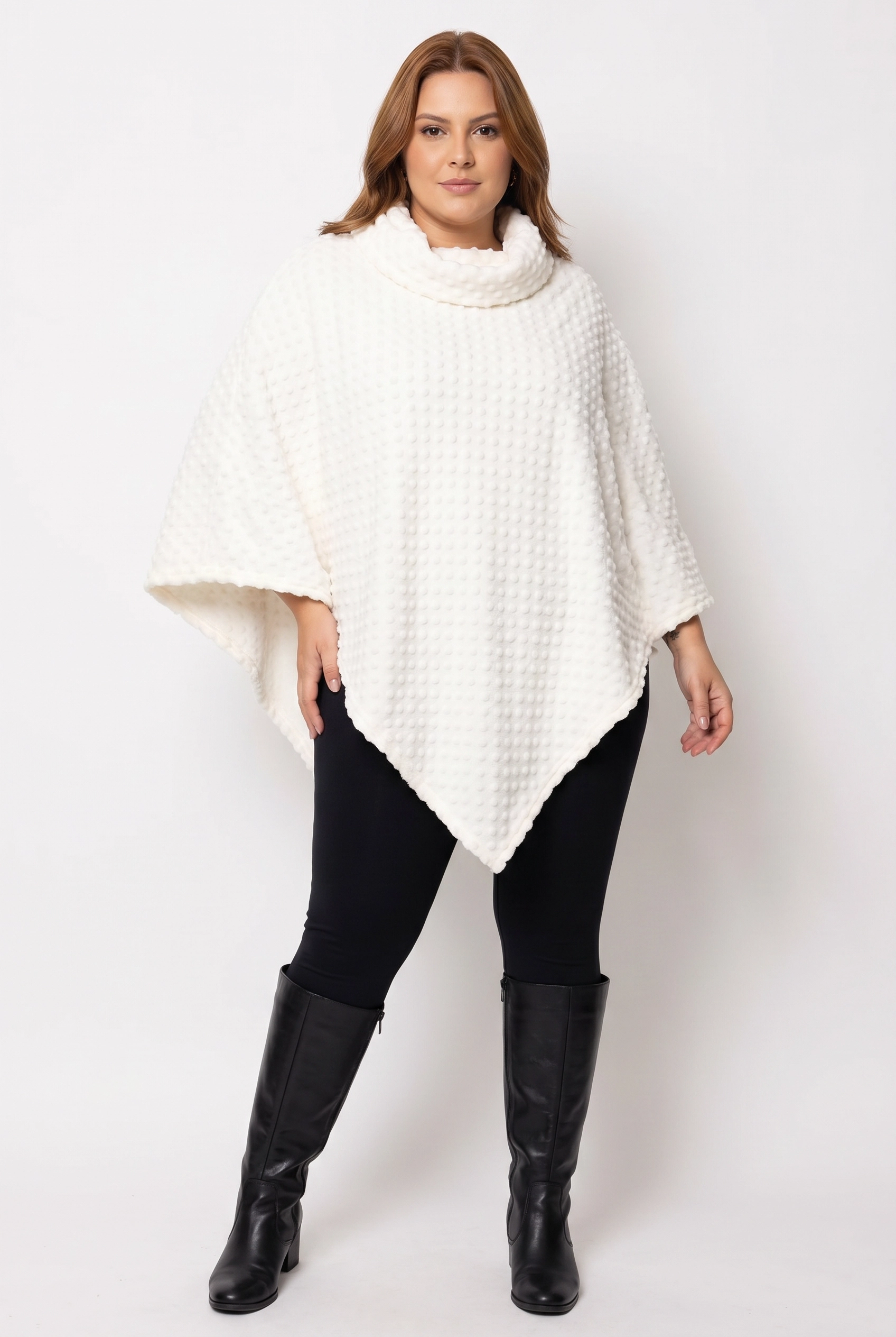 Poncho Feminino Fleece Bolinha Branco