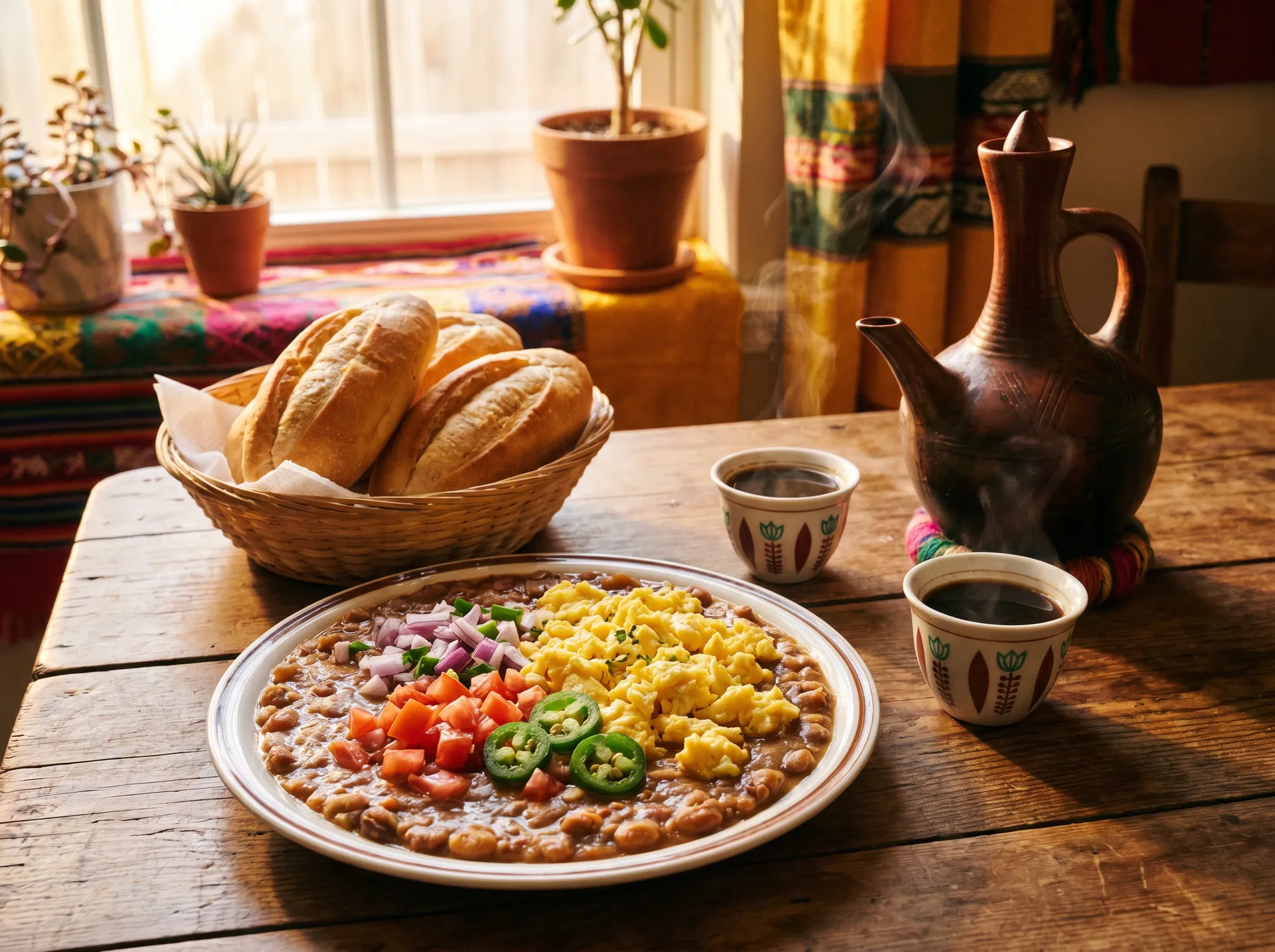 Start your morning the Ethiopian way ☀️ Our Sheger Special Ful with fresh bread and traditional coffee. Open at 9 AM! #Breakfast