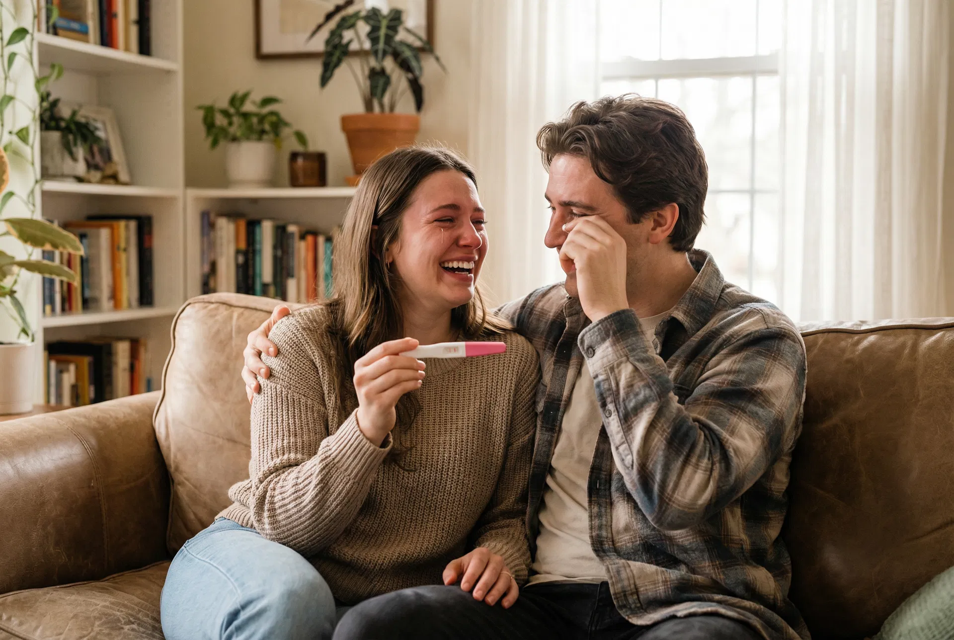 Cuplu fericit cu test de sarcina pozitiv