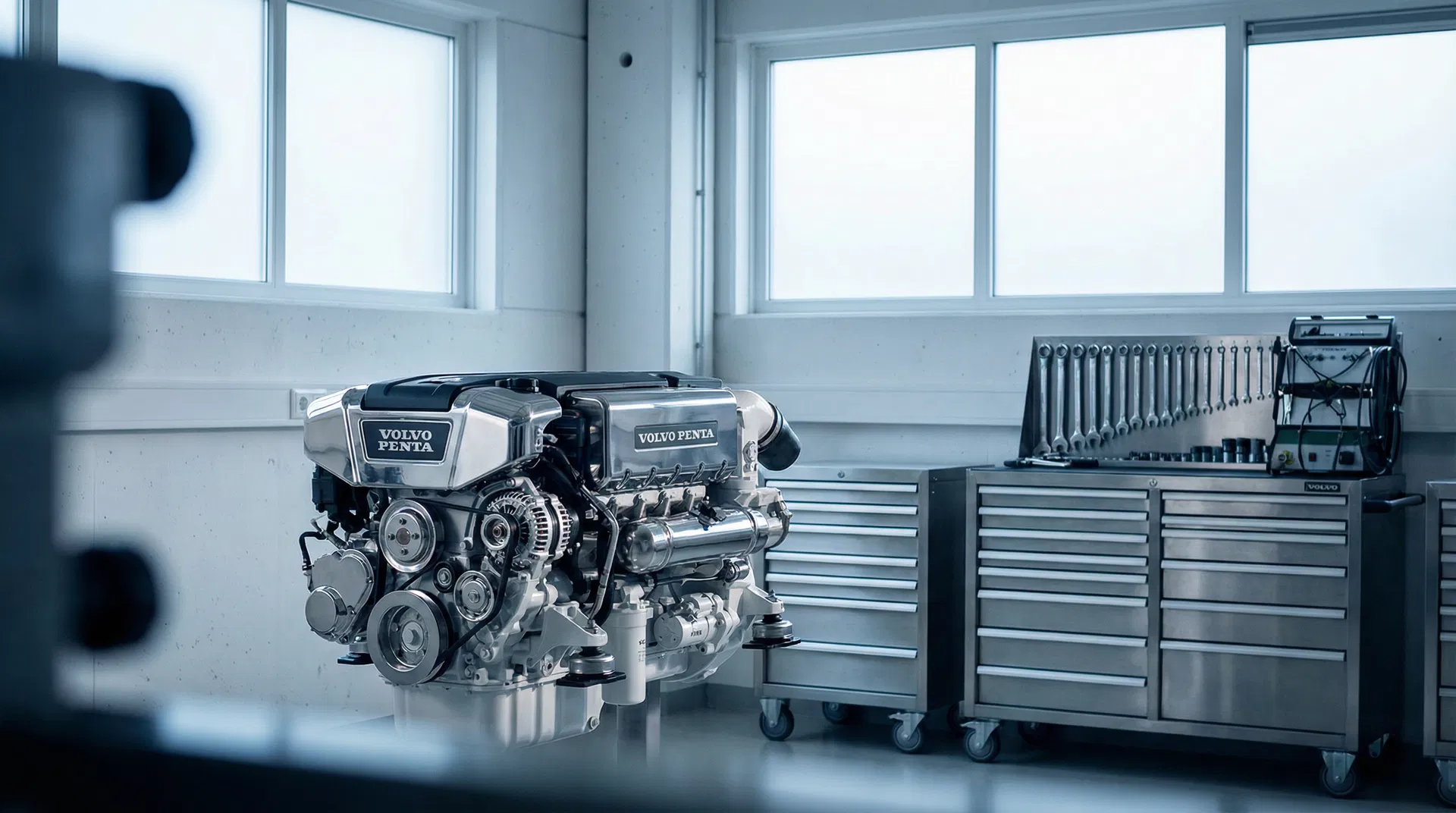 Motor Volvo Penta em workshop profissional