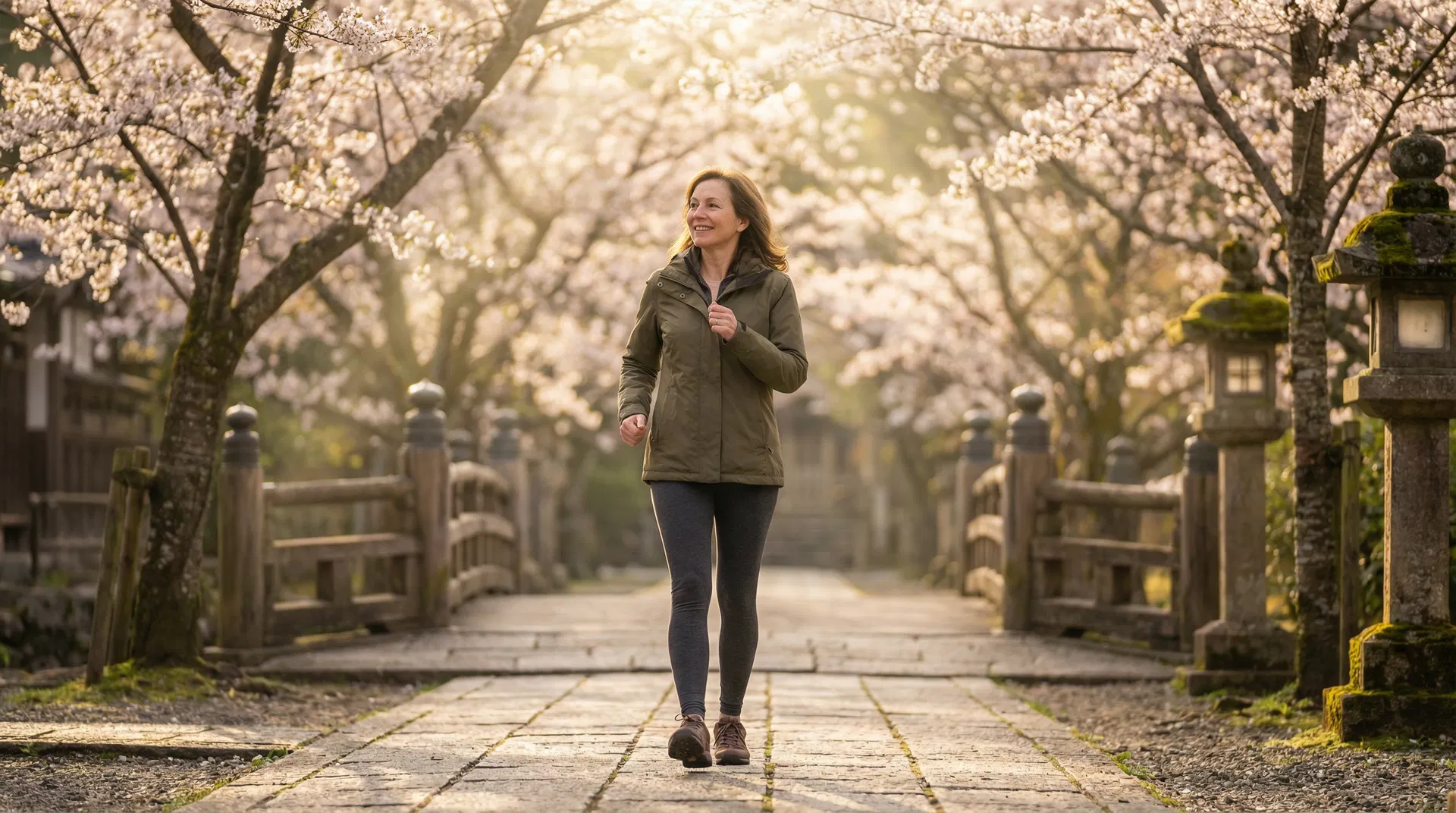 Frau beim japanischen Walking in der Natur