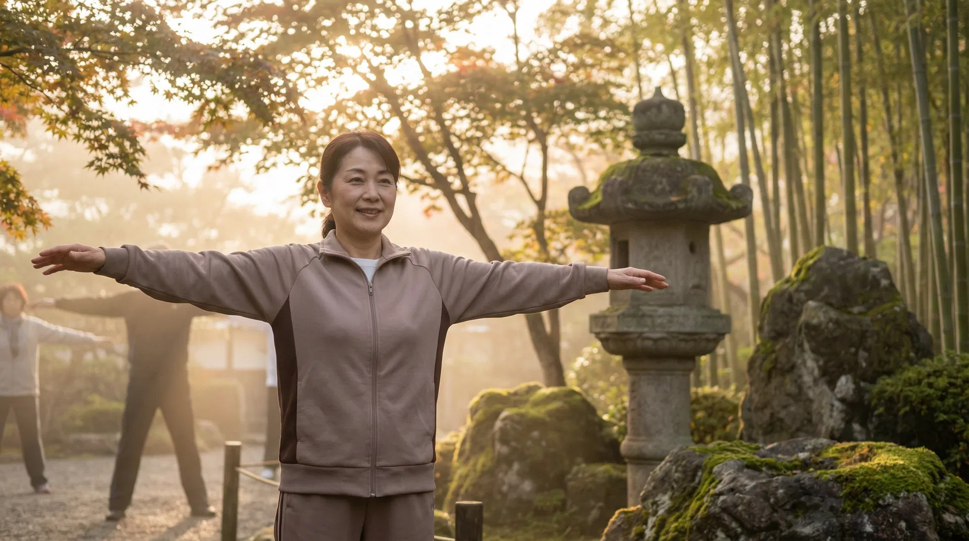 Frau bei Rajio Taiso Morgengymnastik