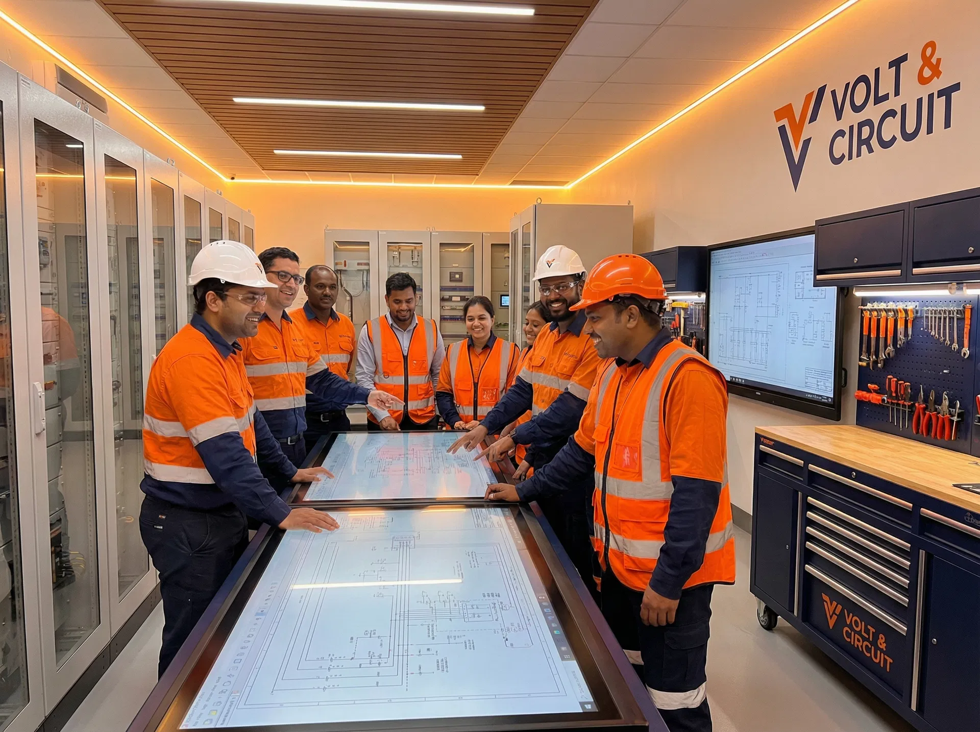 AmperAdvantage team reviewing electrical schematics