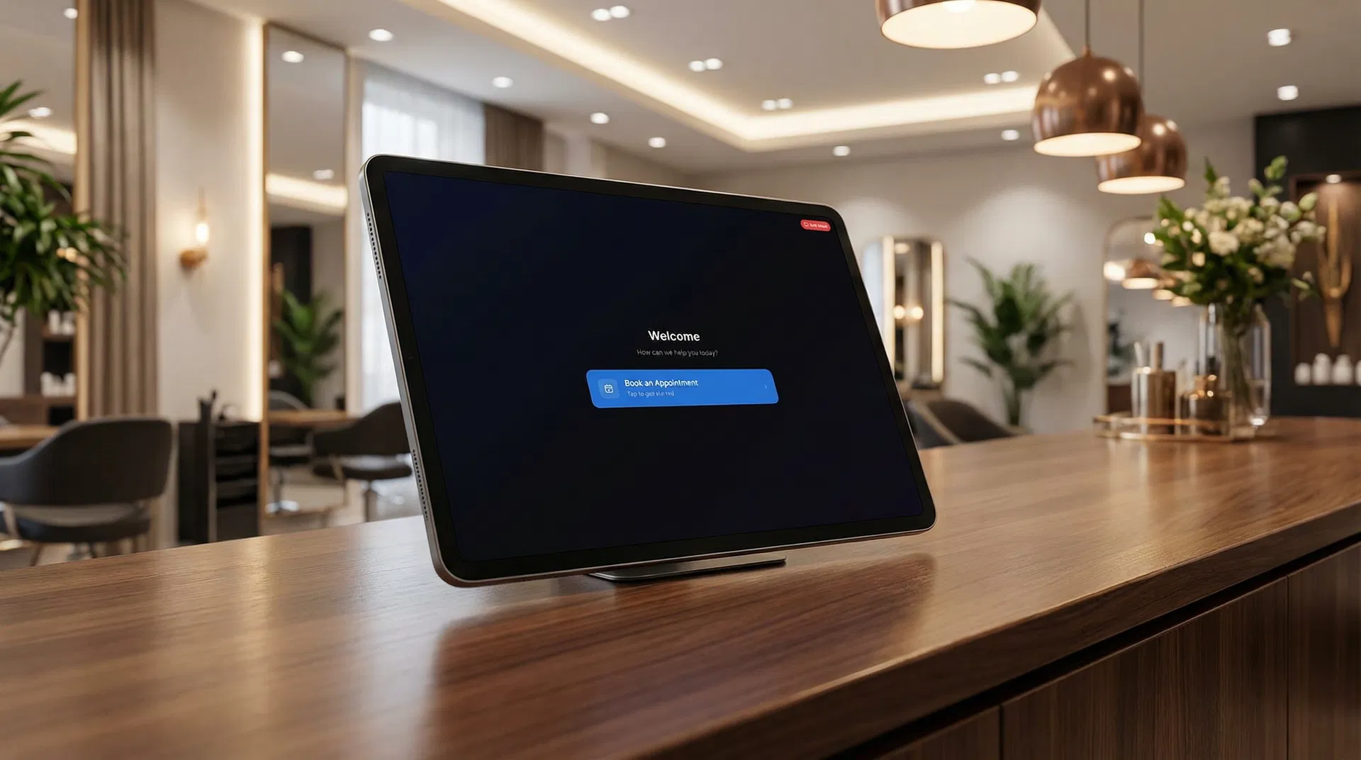 Kiosk Mode — tablet booking screen in a salon