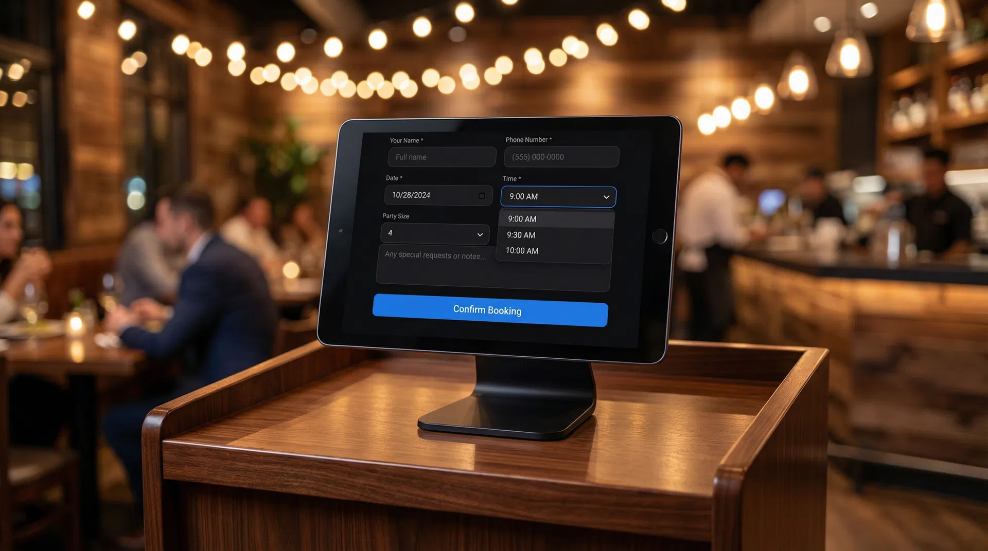 Restaurant walk-in kiosk booking tablet
