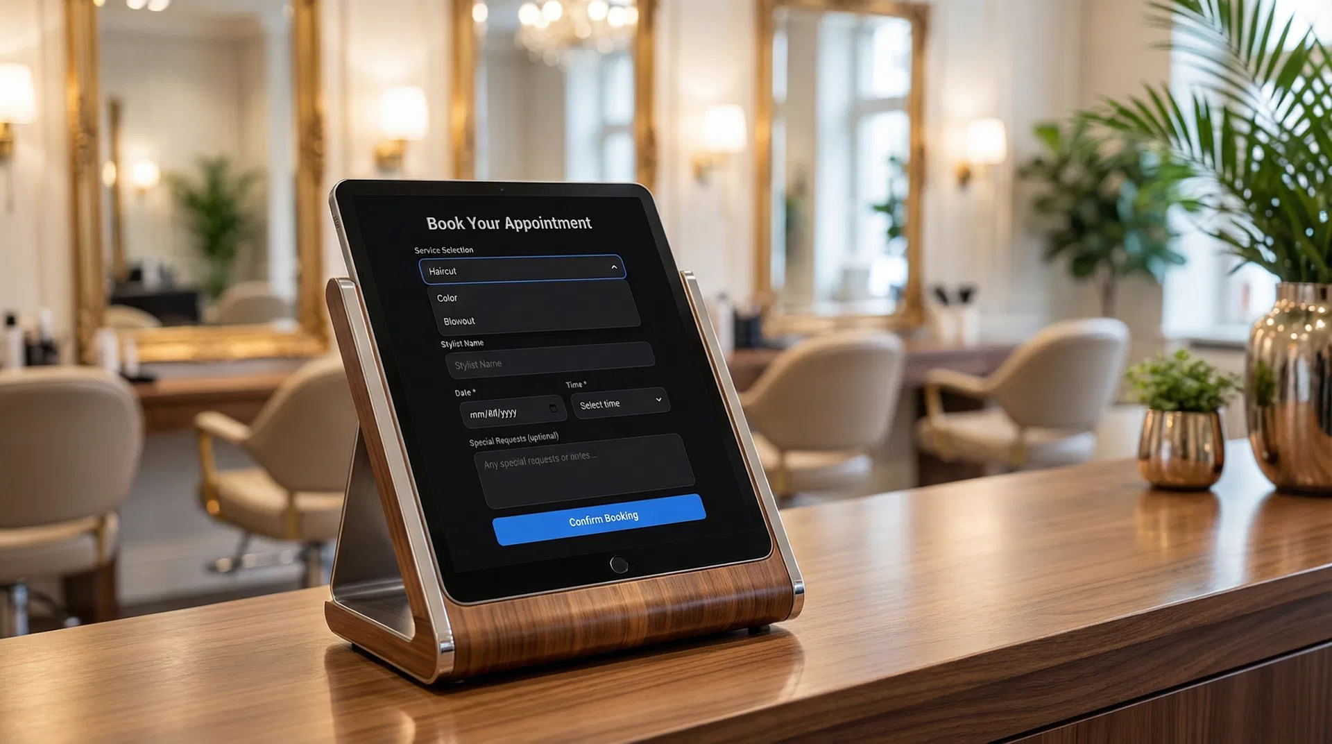 Salon walk-in kiosk booking tablet