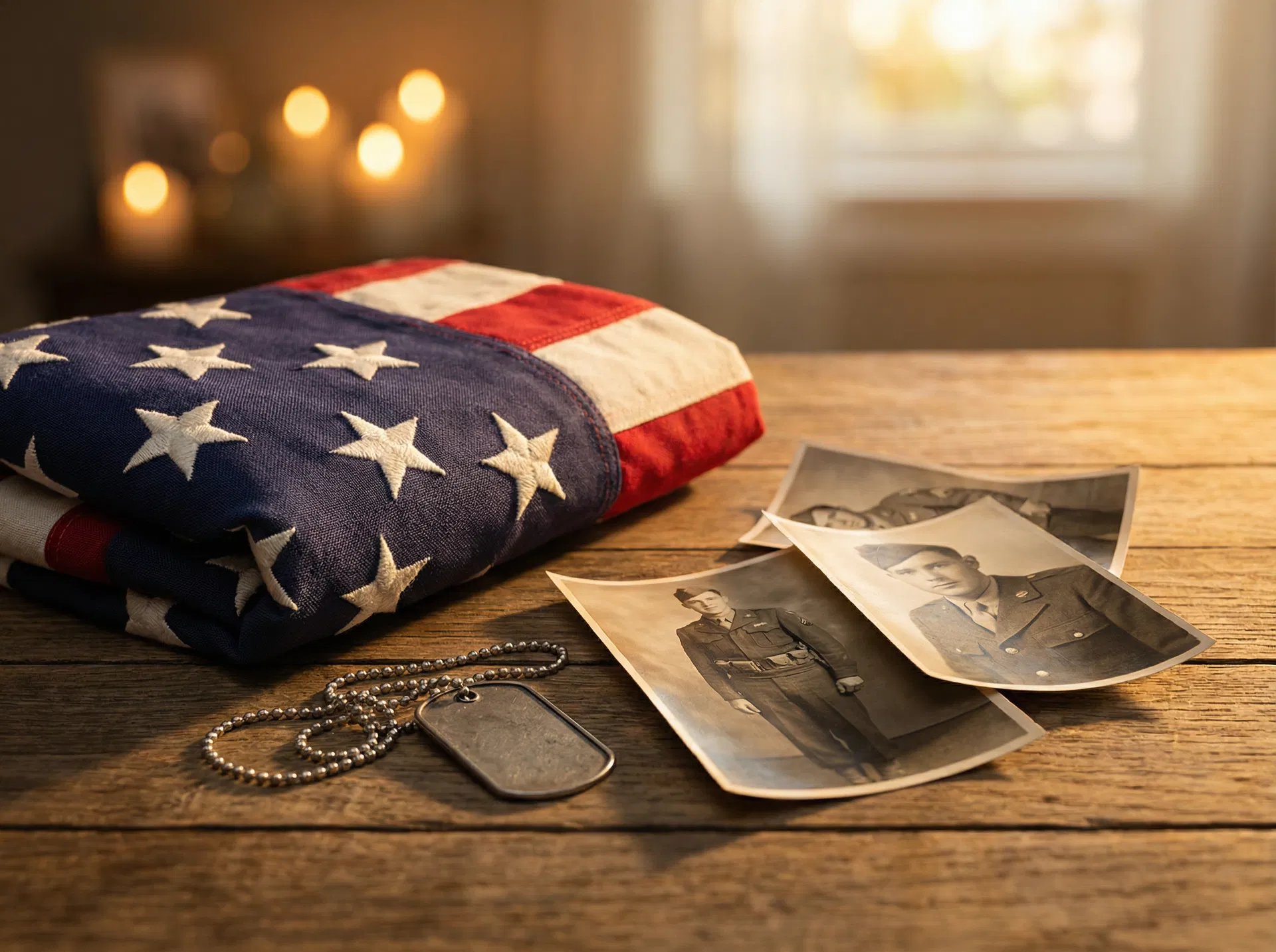 American flag and military mementos