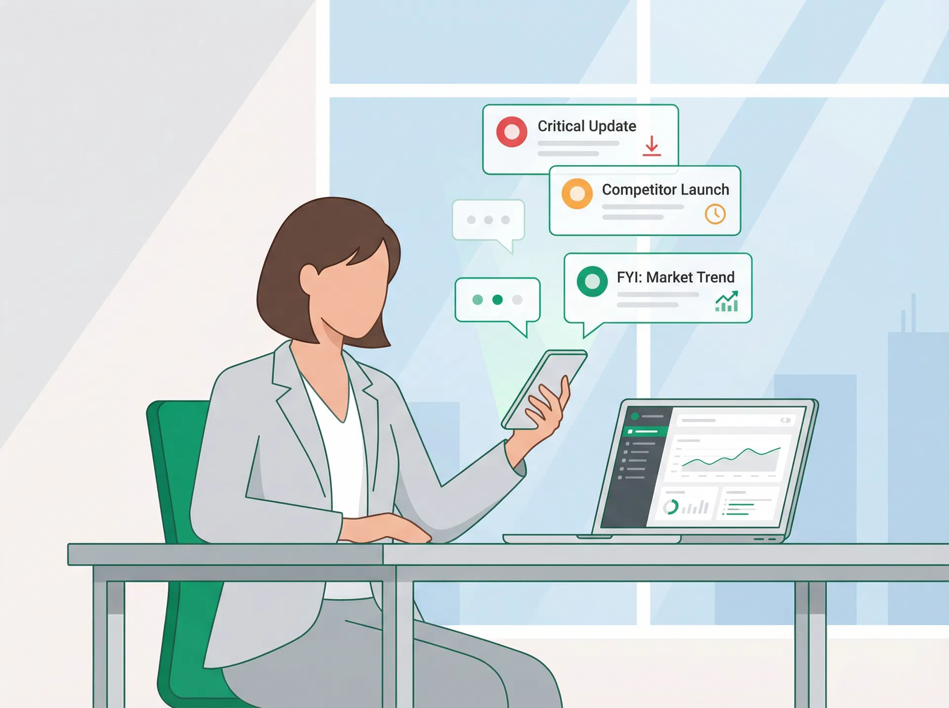 Professional receiving competitive intelligence alerts on their phone