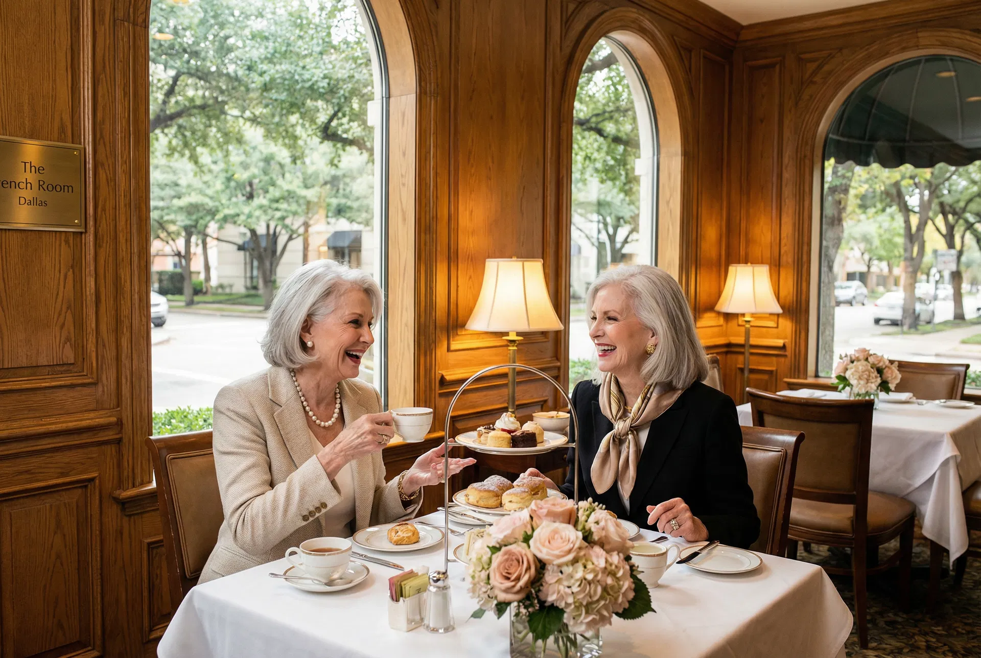 Elegant senior women enjoying afternoon tea in Dallas