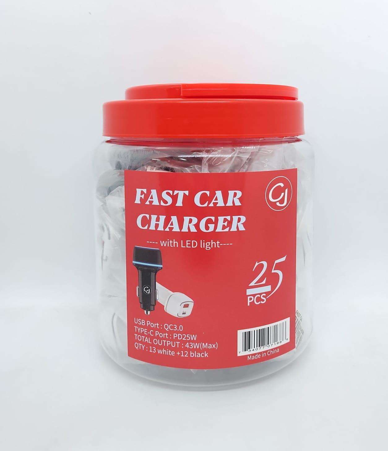 CJ Fast Car Charger With Led Light in Jar 25ct