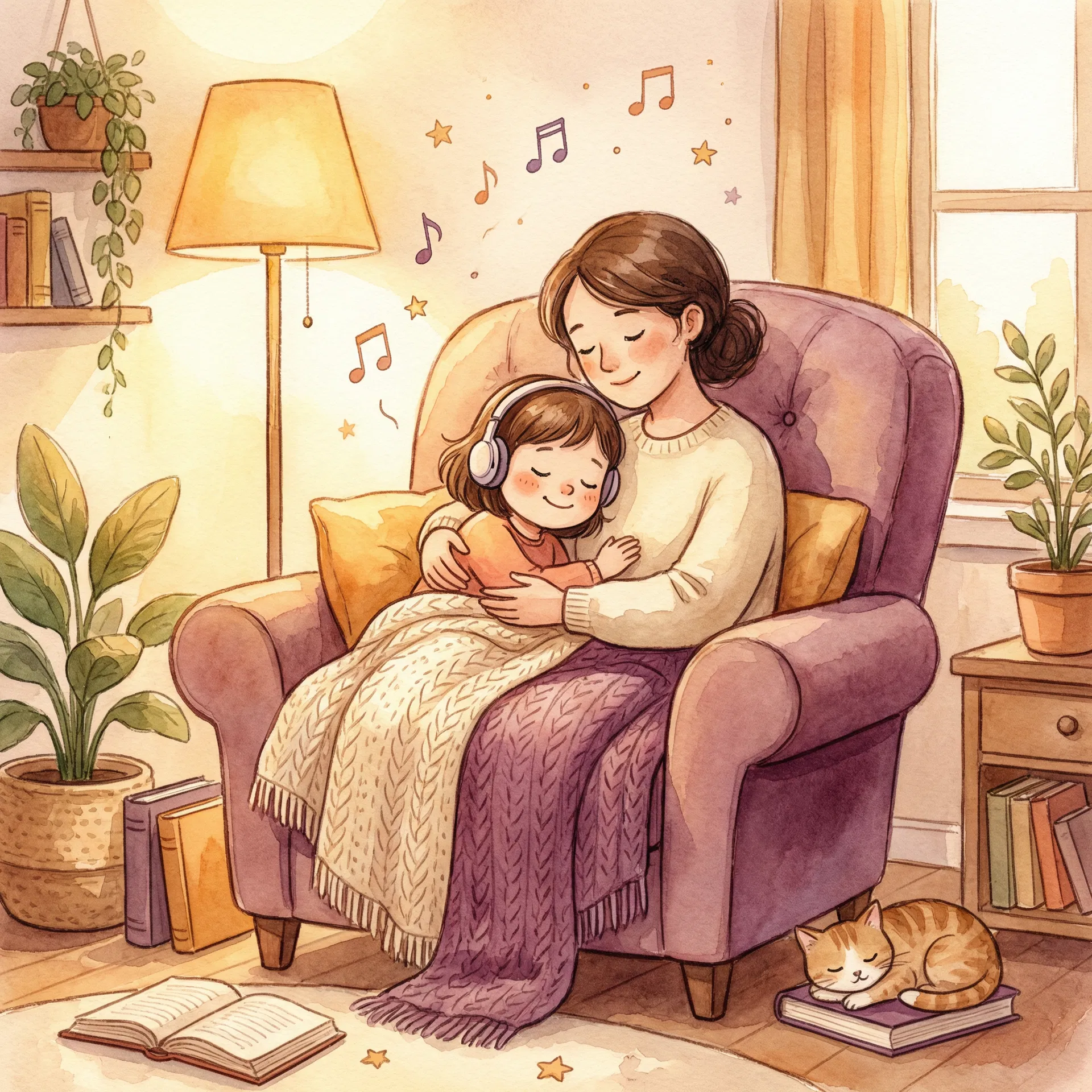 Parent and child listening to stories together