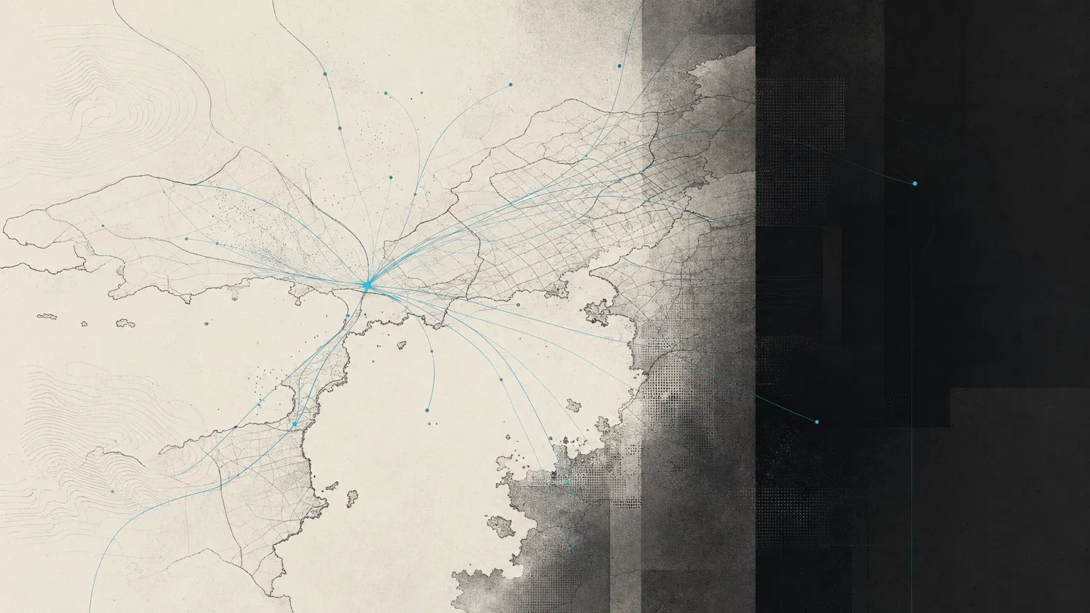 明石を拠点に全国へ広がる対応範囲を抽象化した地図ビジュアル
