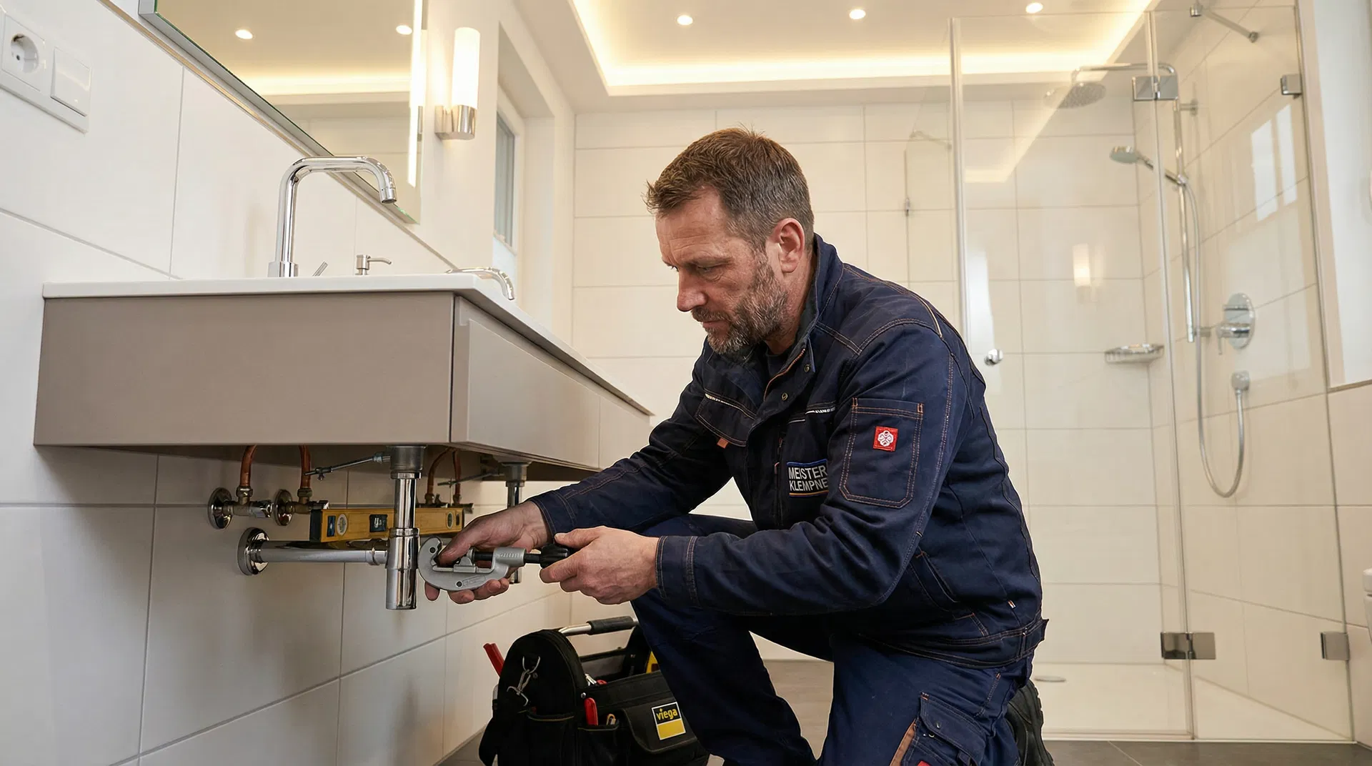 Sanitär-Meister bei der Arbeit