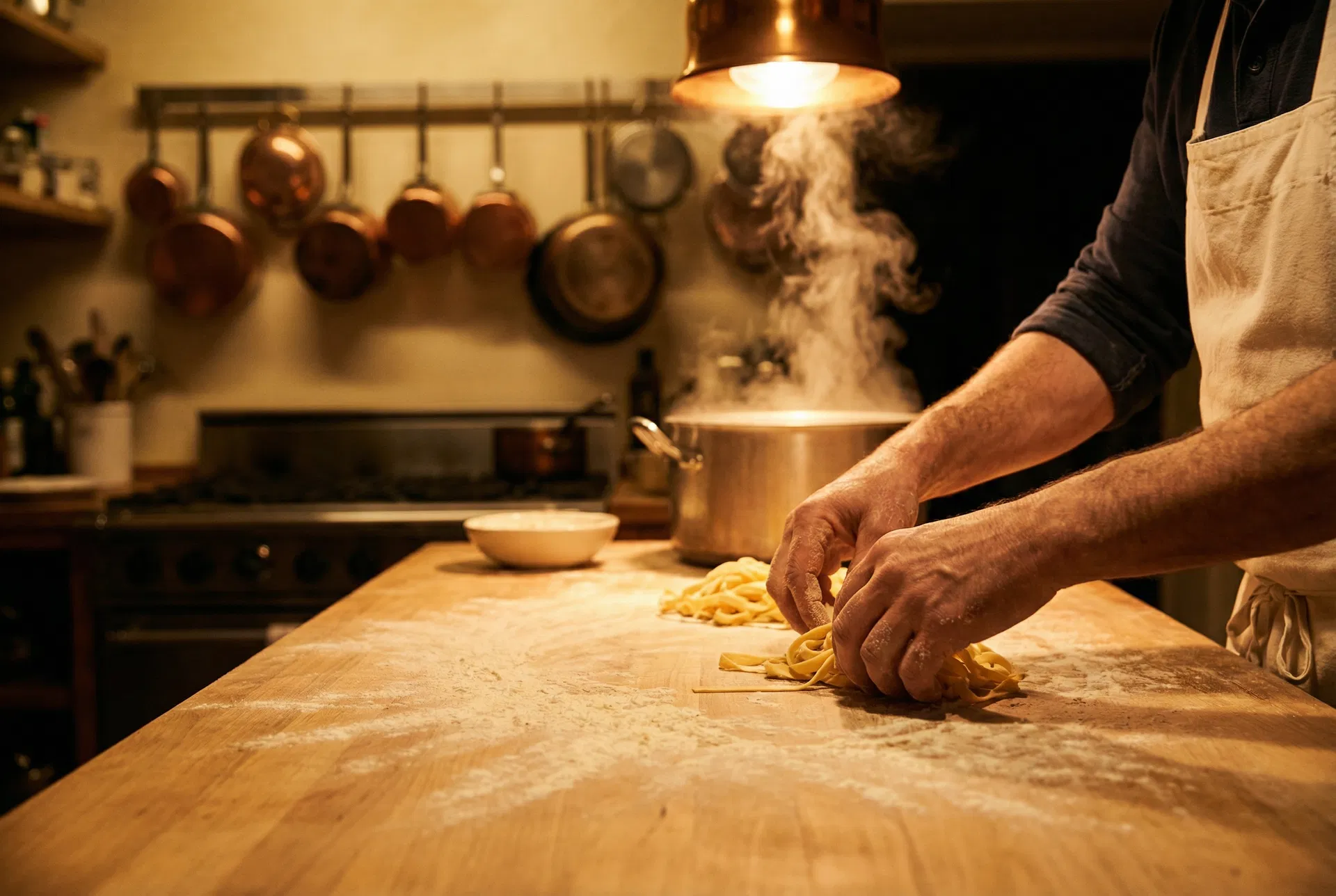 Küchenchef Marco Bellini bei der Zubereitung von handgemachter Pasta