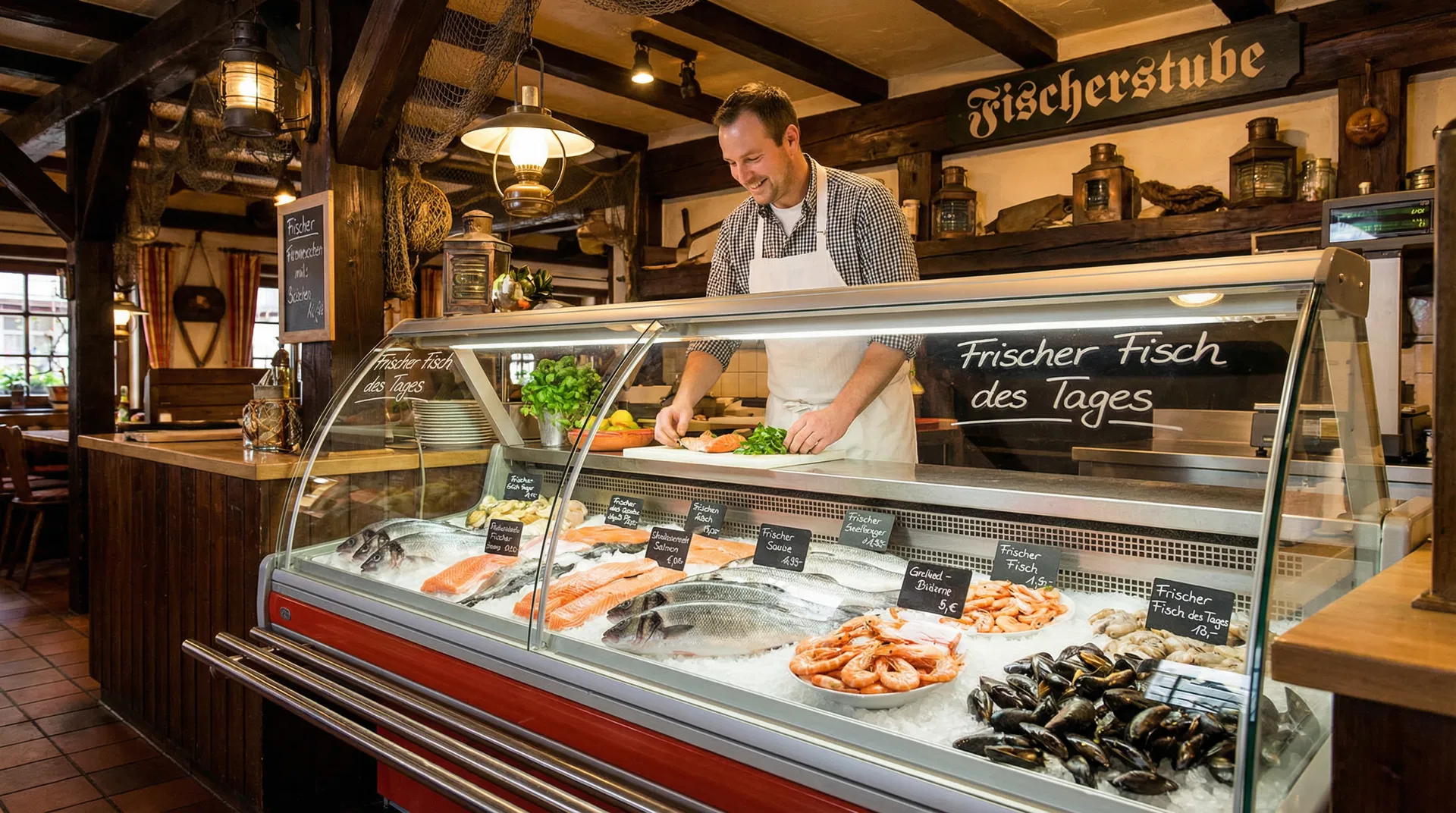 Fischtheke mit frischem Fisch