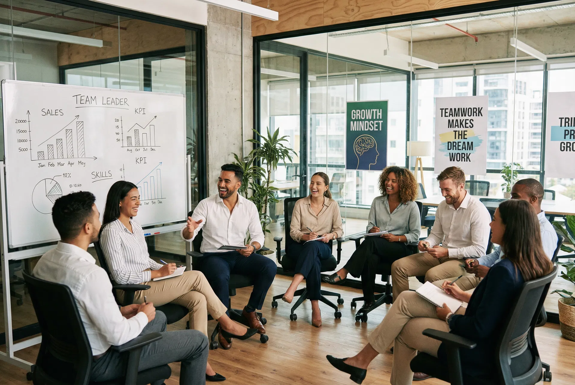 Sales coaching session with team