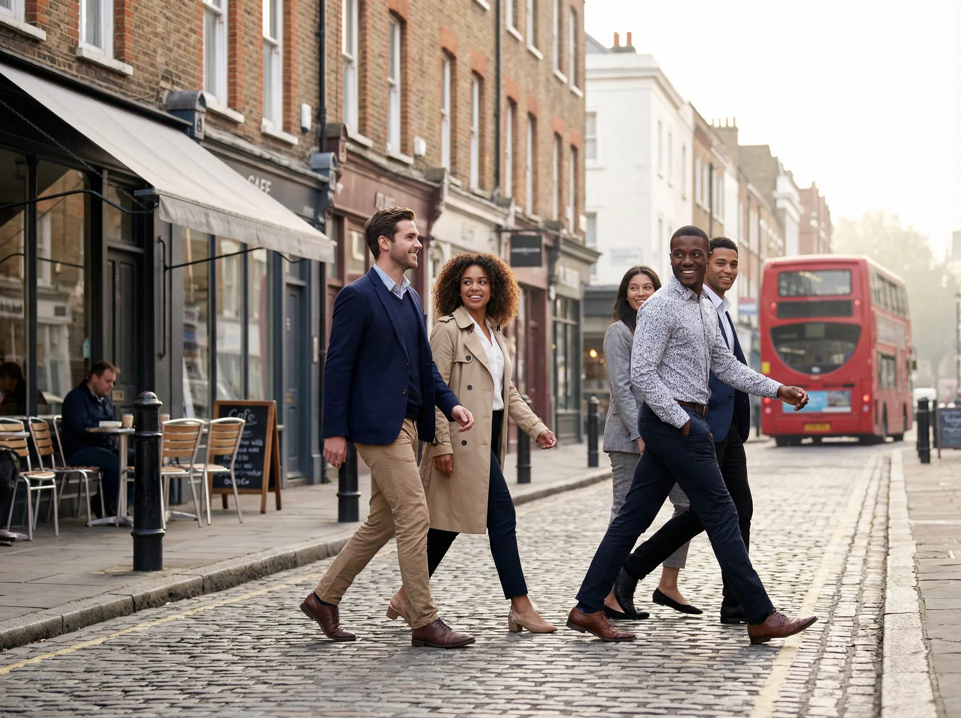 Team walking on UK high street