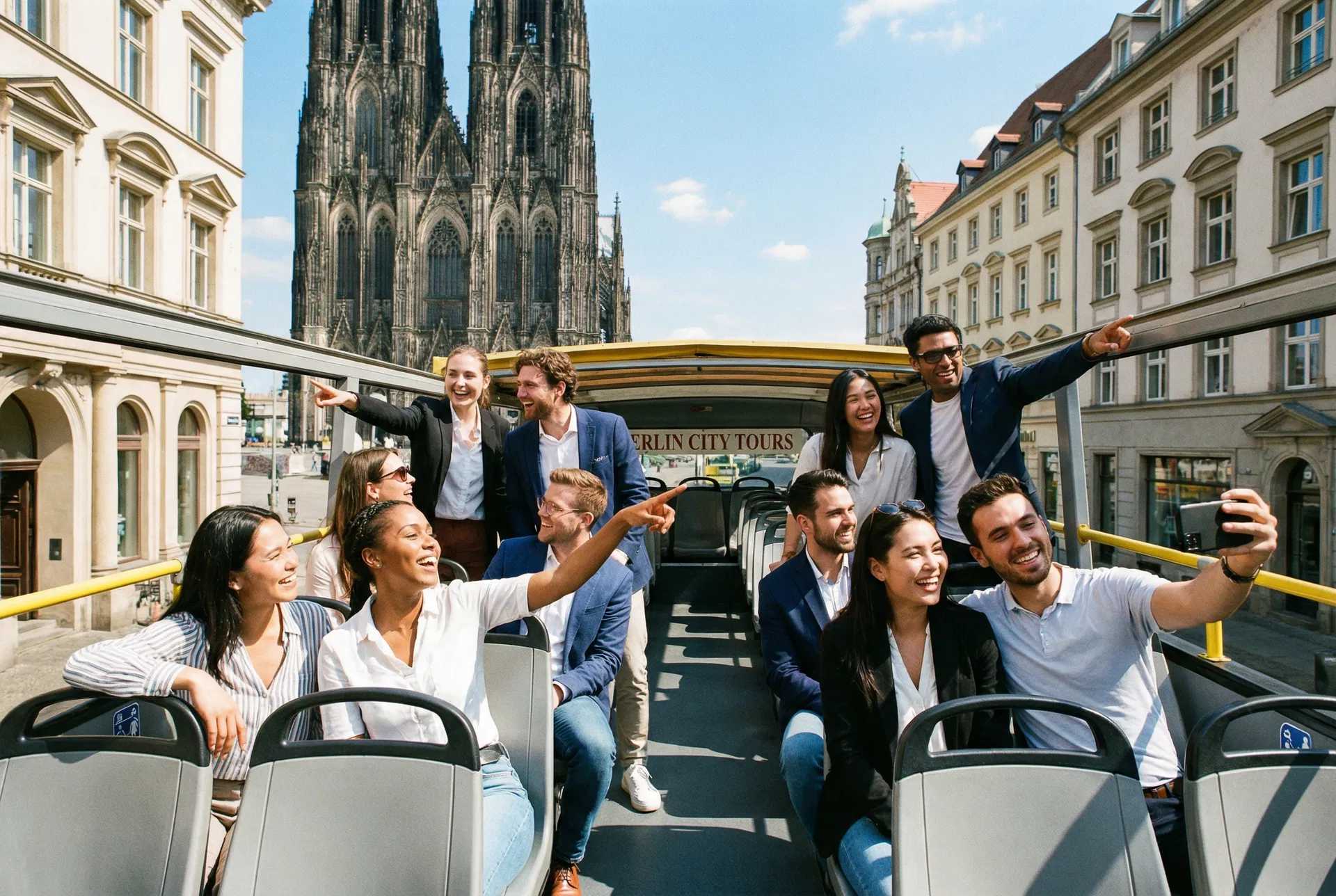 Team sightseeing bus tour