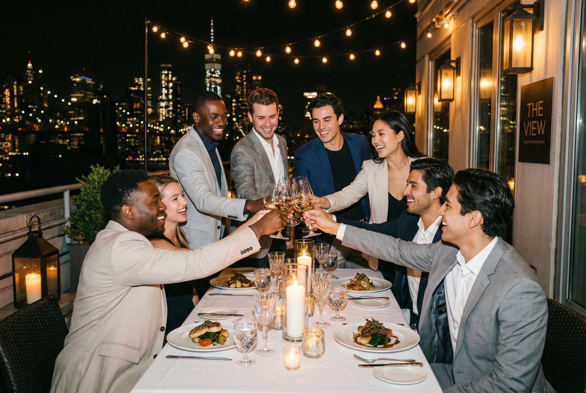 Team rooftop dinner celebration
