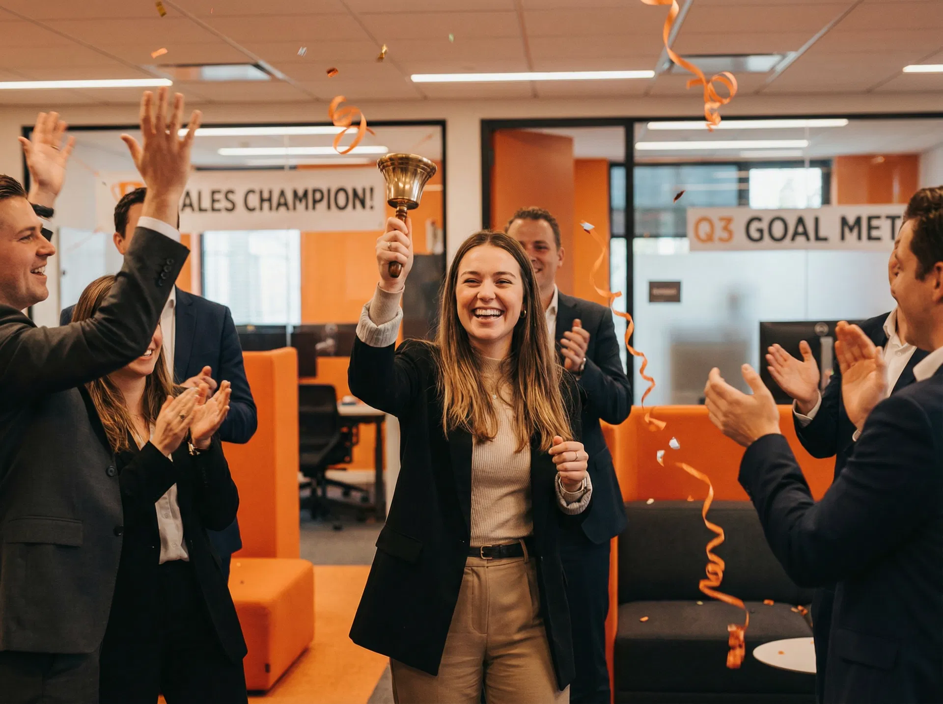 Sales celebration in office