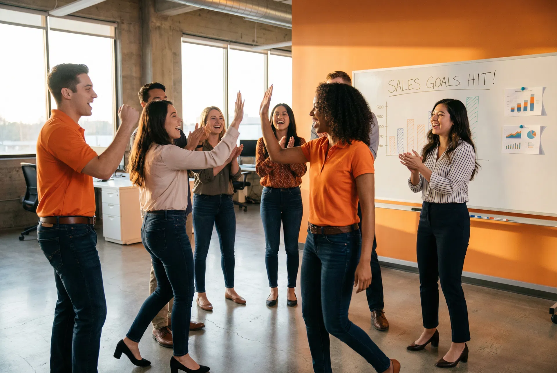 Team celebrating sales goals