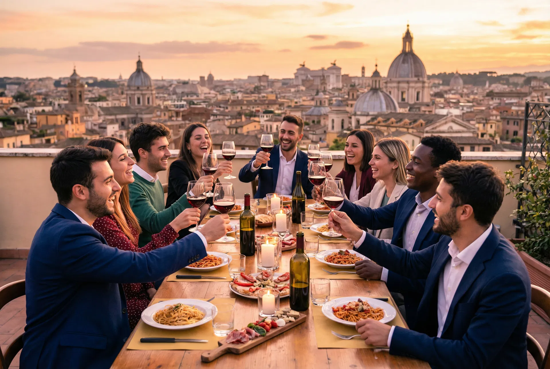 Rooftop dinner in a European city
