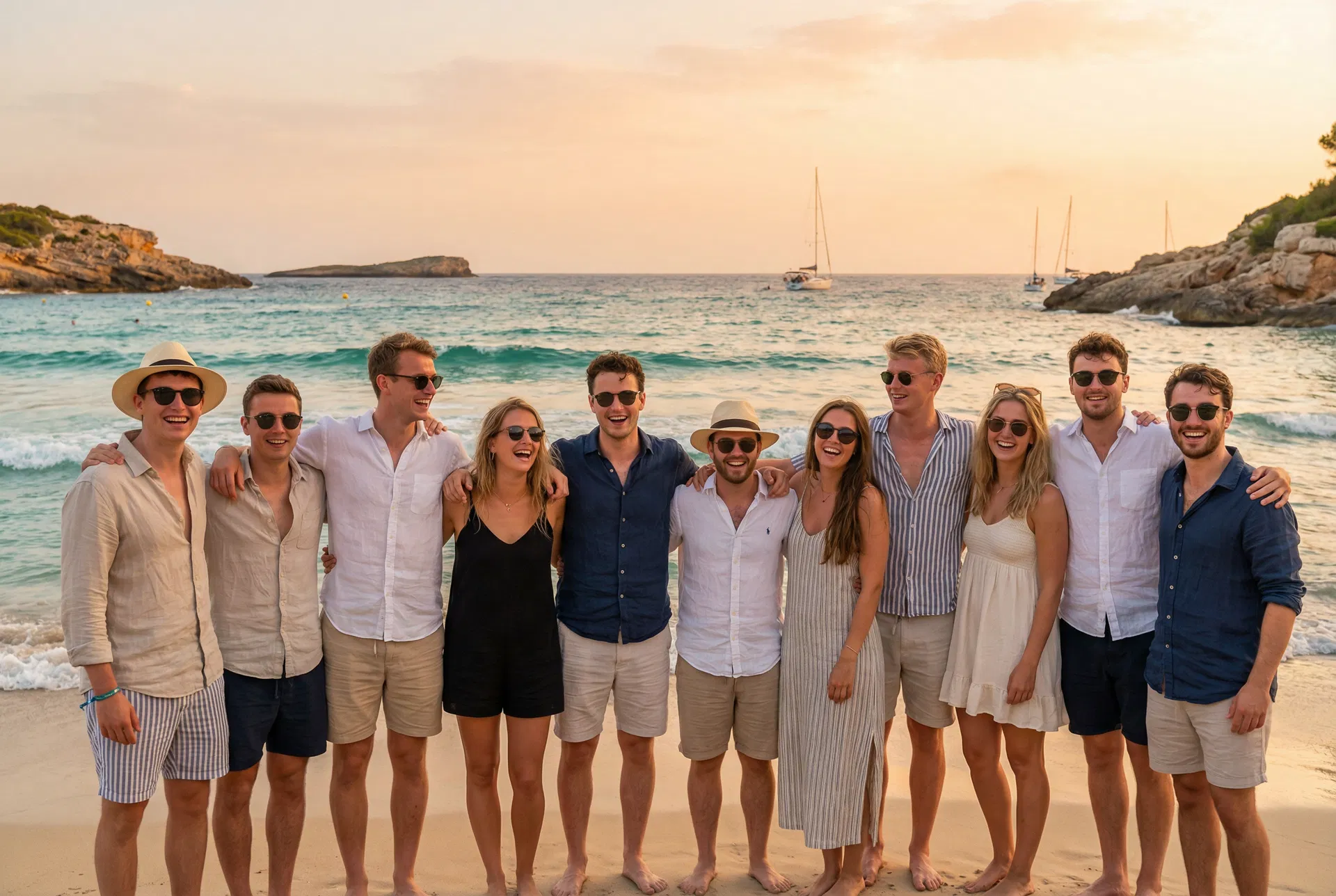 Team beach photo on Mediterranean trip