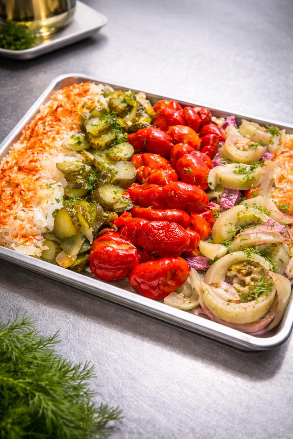 Plato de encurtidos variados - 1KG - (Pimientos, Melón, Pimientos rellenos de col, Tomates verdes, Pepinos, Chucrut, Pimientos picantes) - Meniu zilei - Preparat românesc în Tenerife