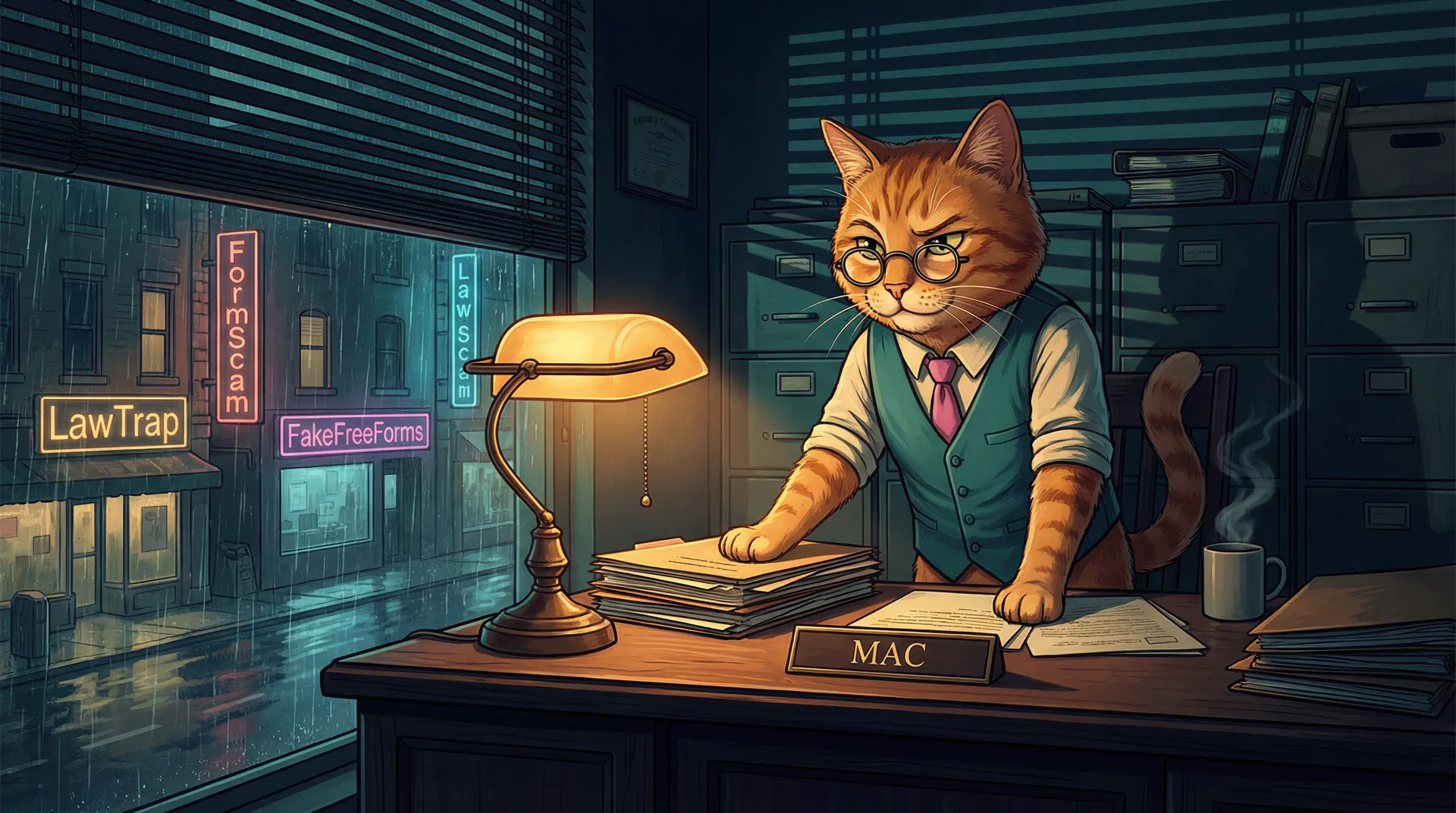 MAC the TrueForms mascot watching the competition from his office