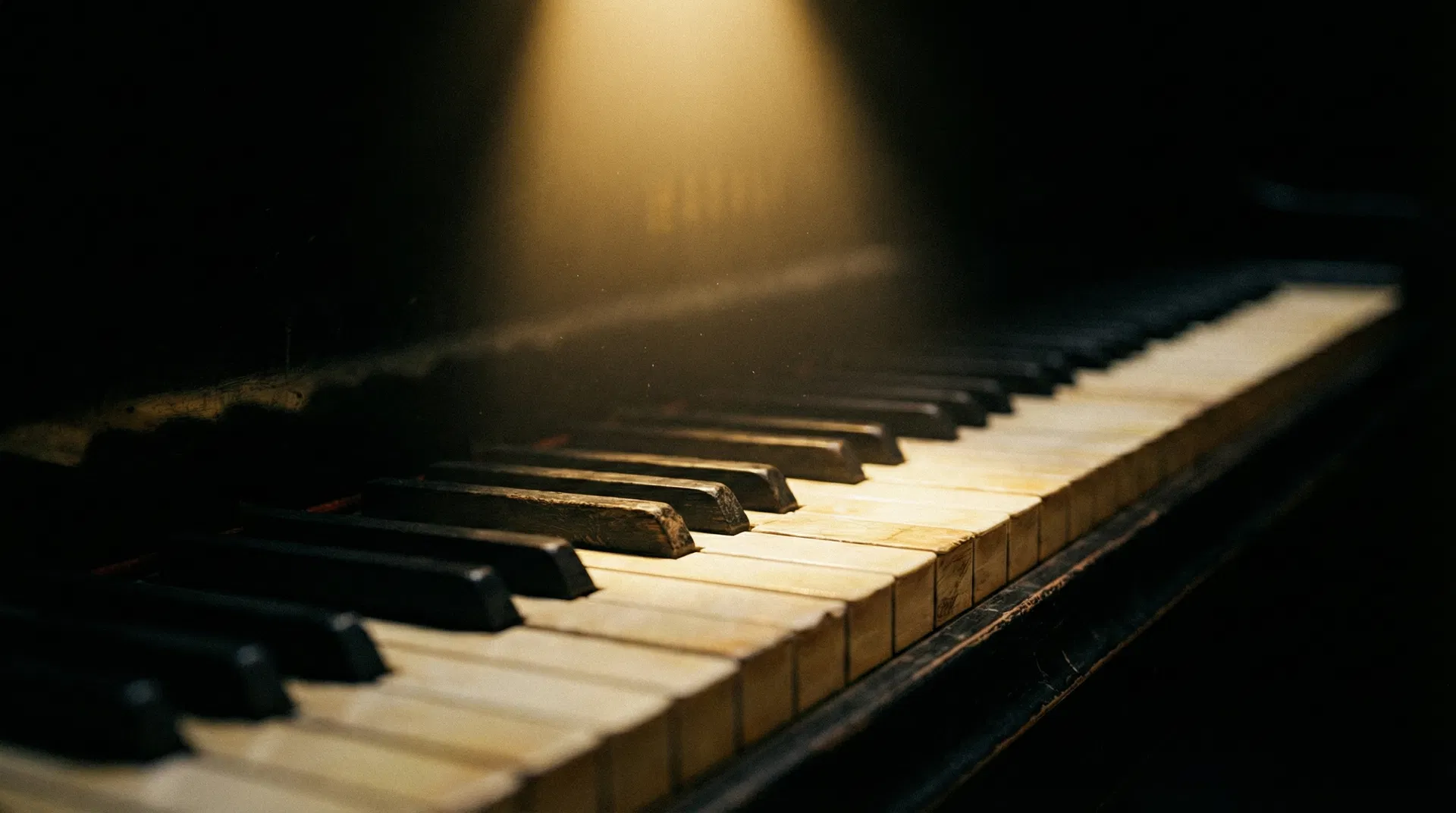 Grand piano keys in dramatic light
