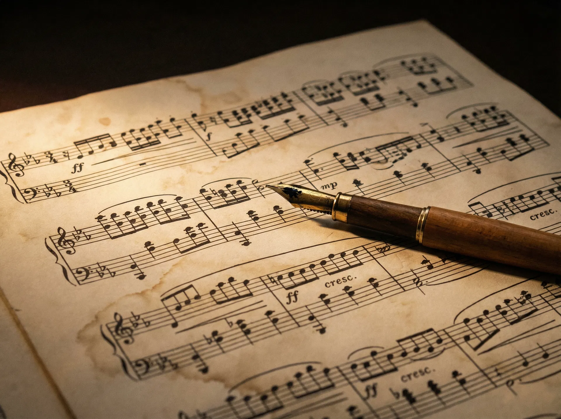 Sheet music with fountain pen