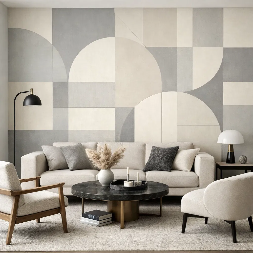 Modern geometric wallpaper installation