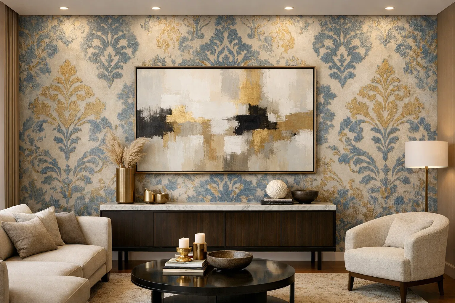 Feature wall with luxury wallpaper