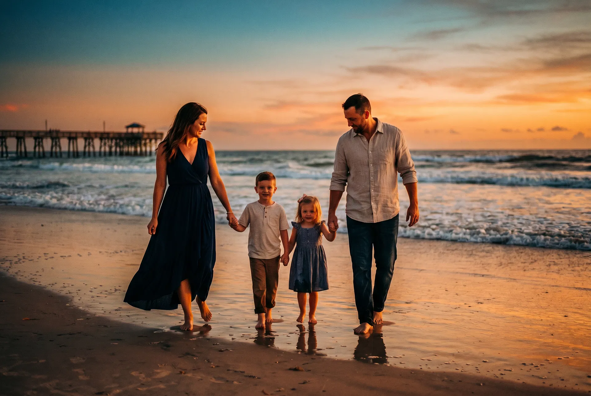 Family beach portrait session at sunset — Daytona Beach FL — Heidi Lynne Photography