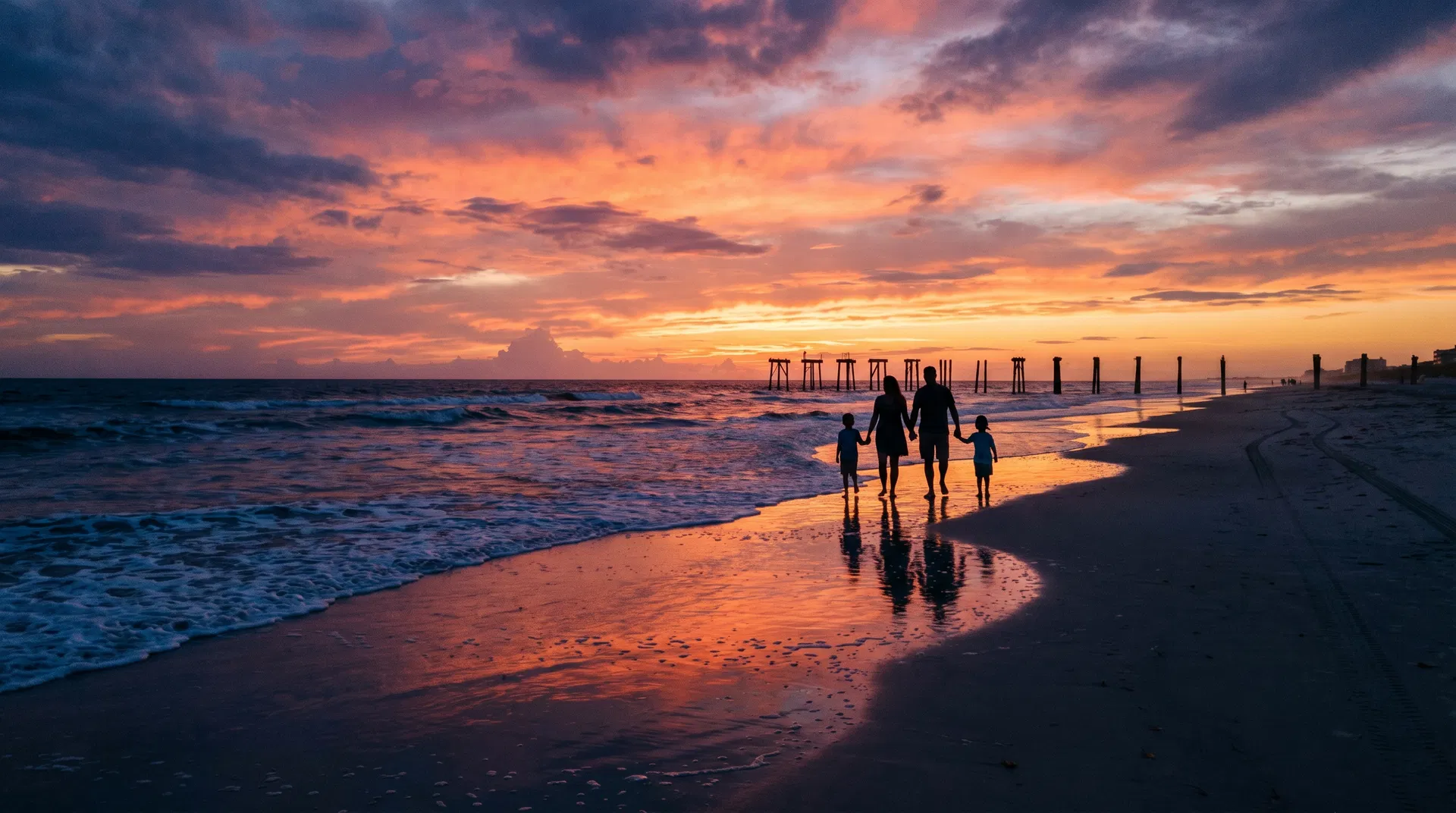 Golden hour family beach photography session Daytona Beach FL