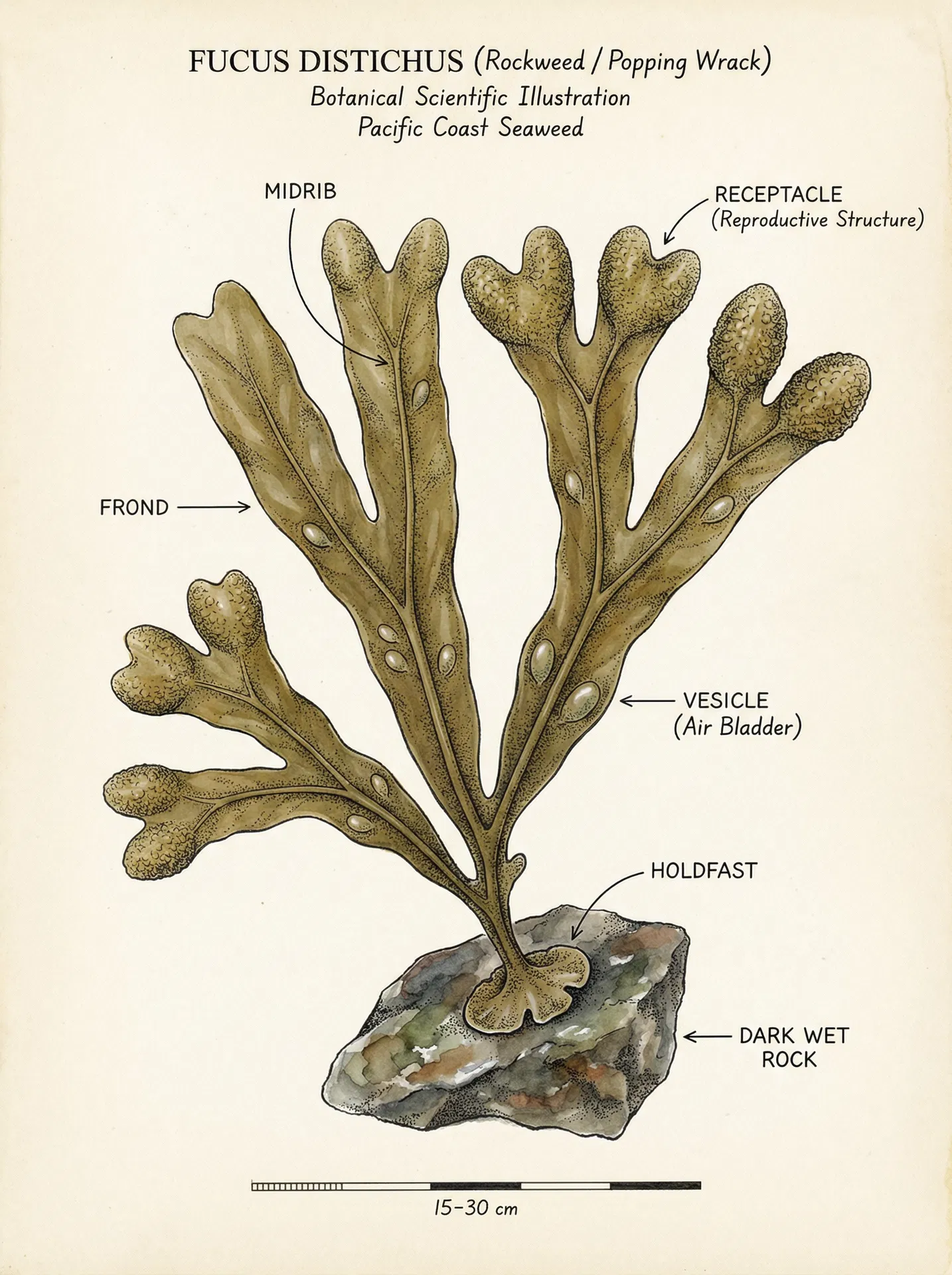 Rockweed (Fucus distichus) — Botanical illustration — Sunshine Coast Seaweeds
