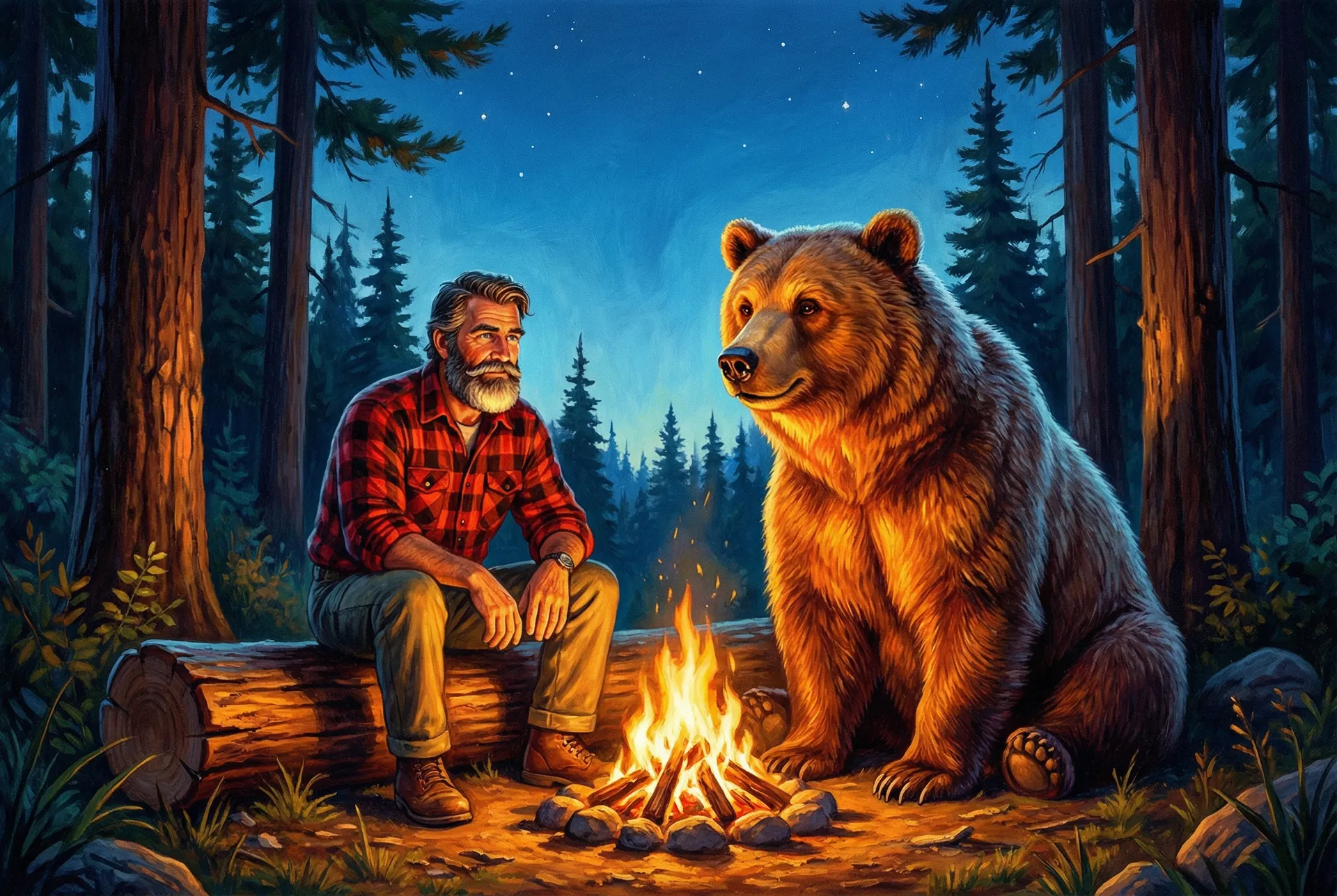 Gerald and Rufus by the campfire