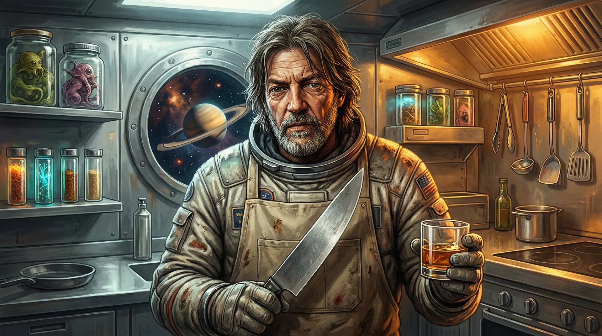 Chef Gerald in the galley of The Brazen Fork