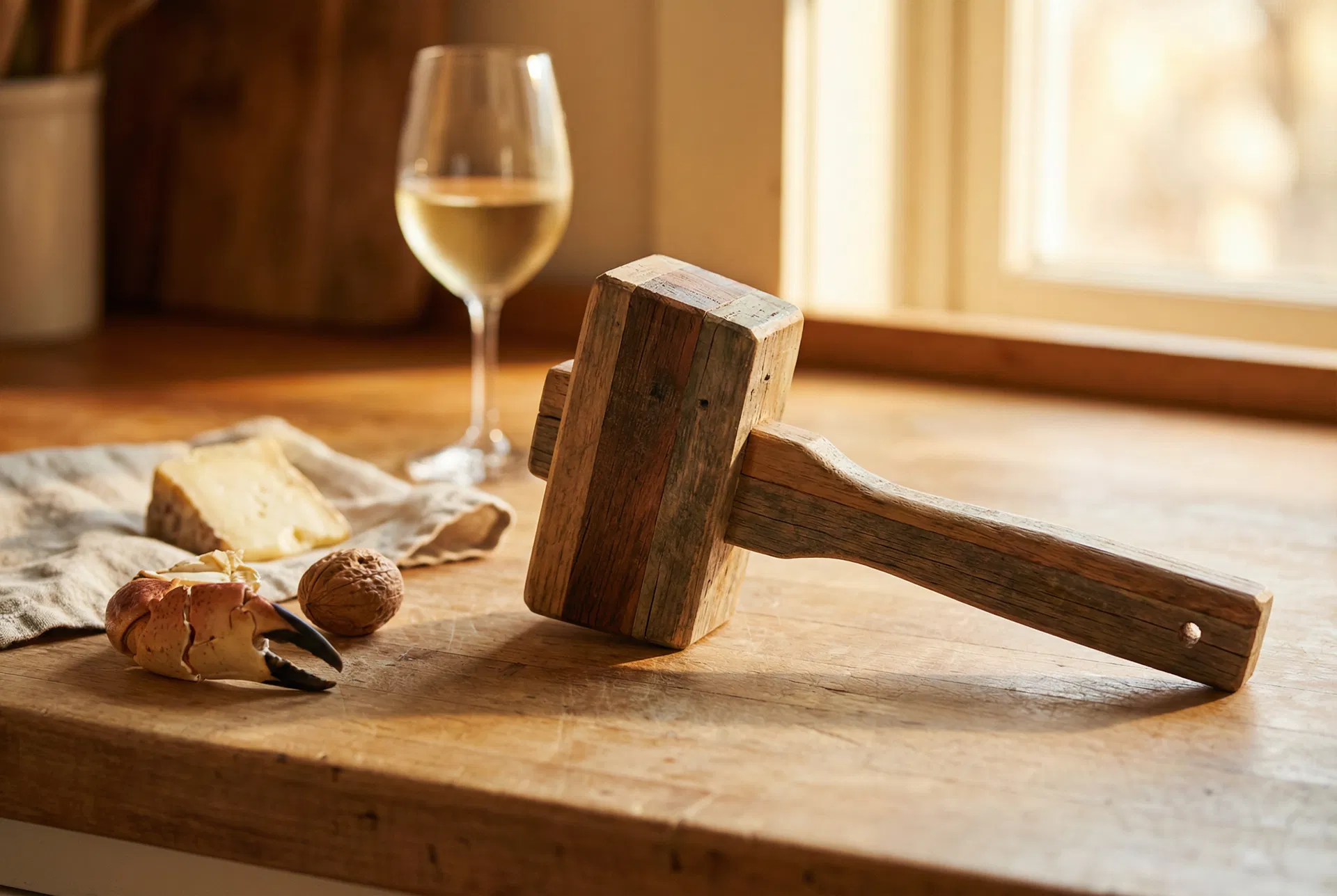 Just Gerald Mallet — lifestyle with crab, walnut and wine