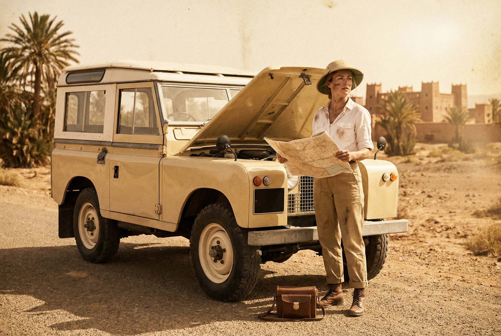 Vintage Land Rover Series I in North Africa, 1950s