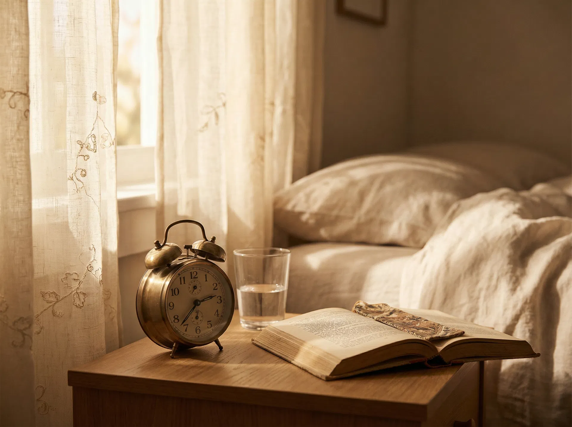 A bedside table at morning — the reward for a well-planned night