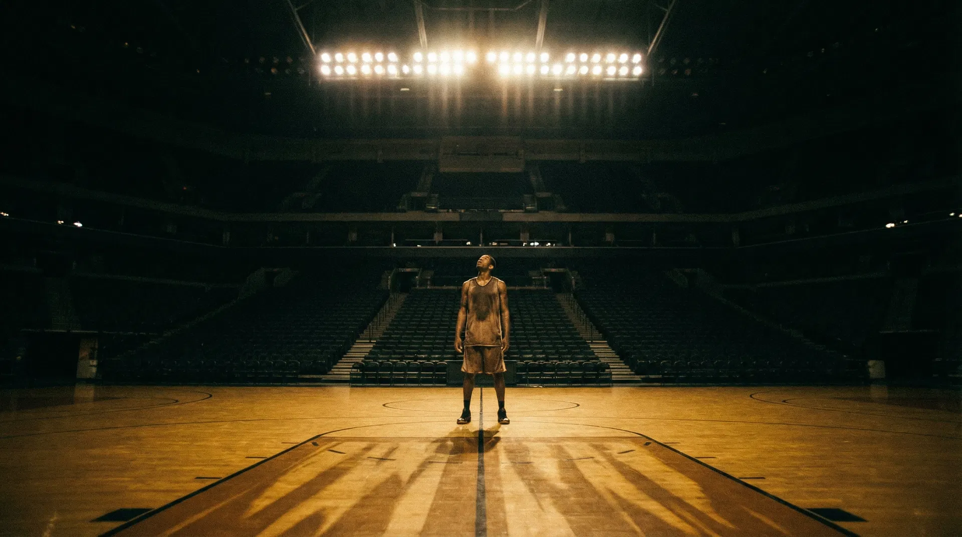 A lone athlete in an empty stadium — the quiet work of preparation