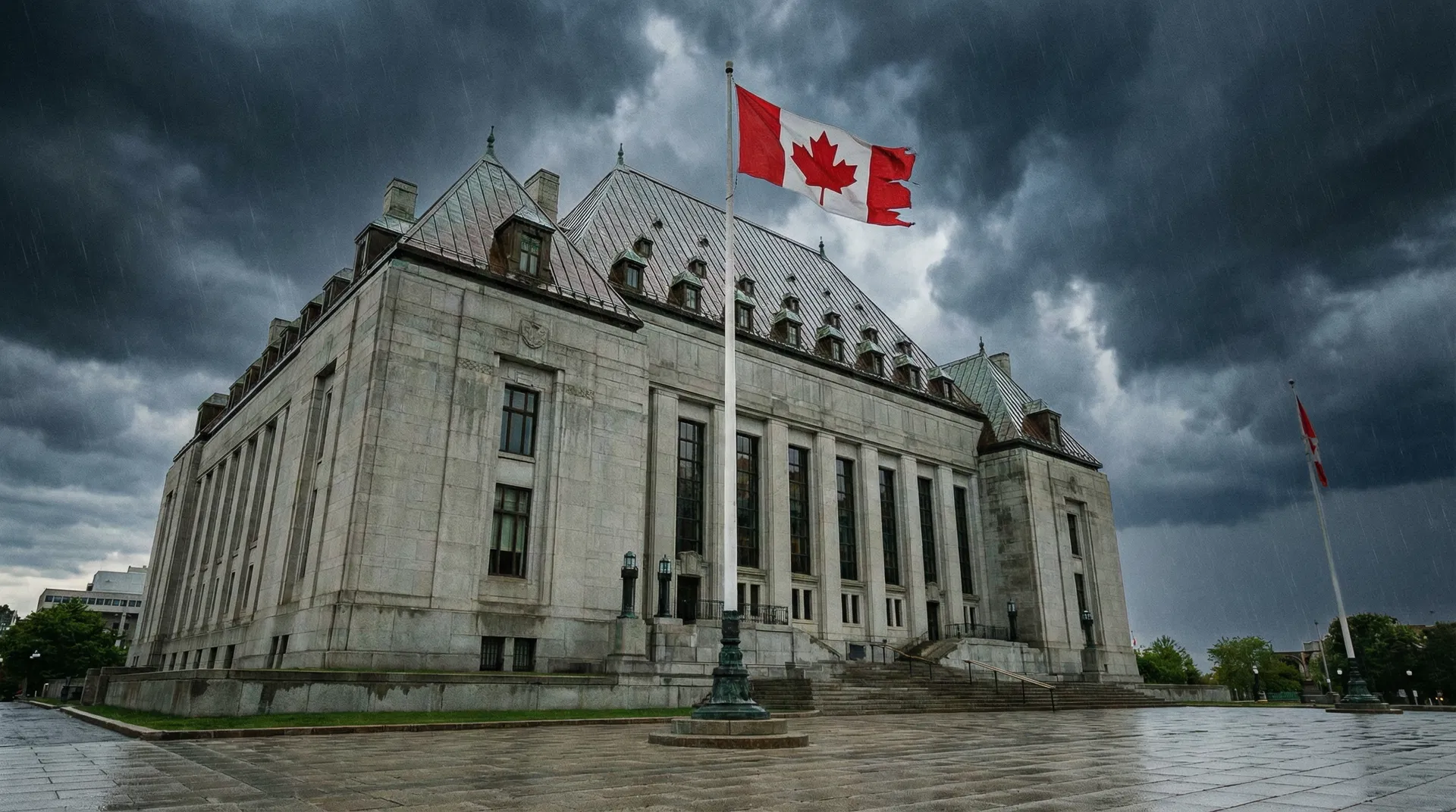 Supreme Court of Canada building in Ottawa under stormy sky