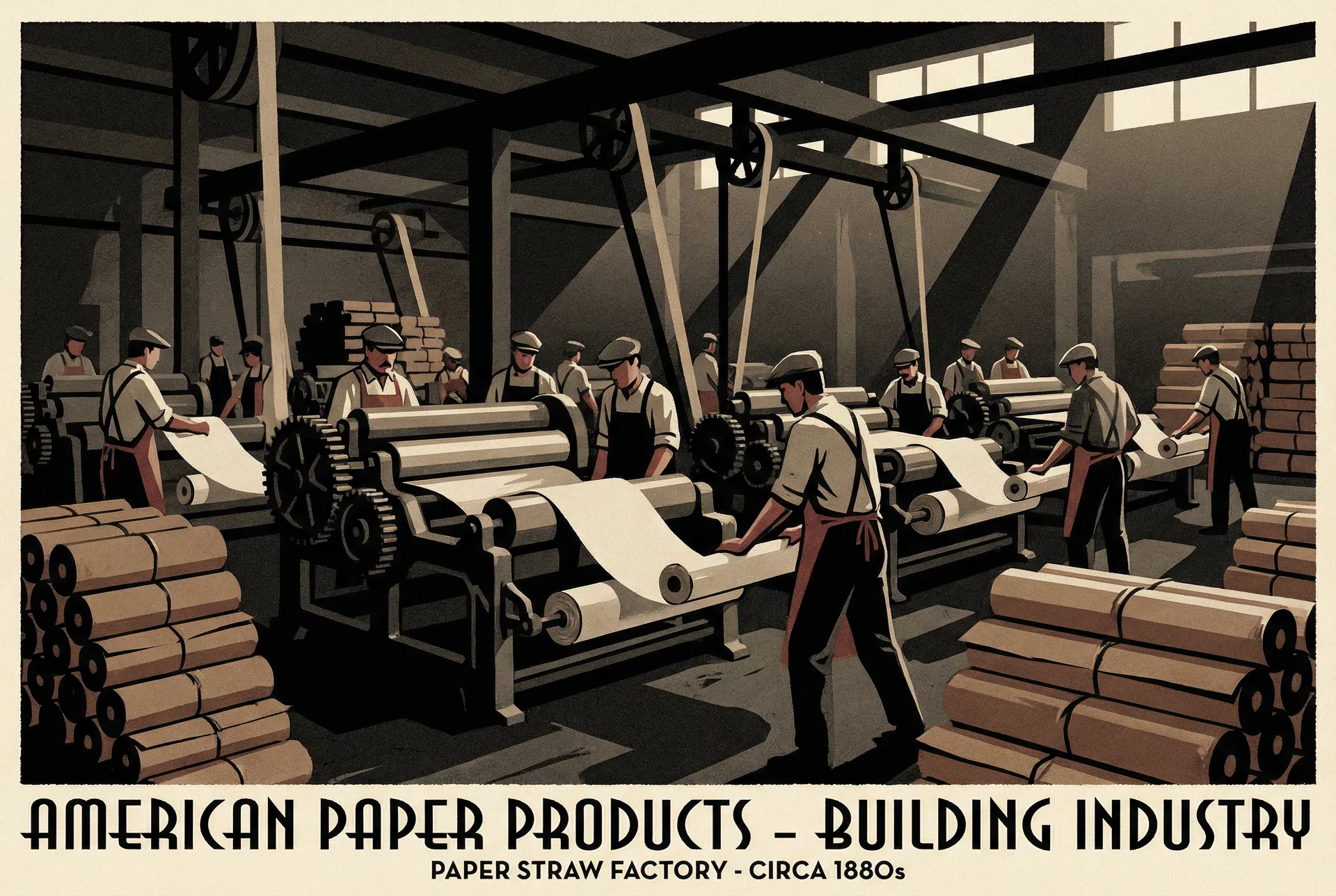 1880s paper straw factory — the industrial machine that displaced the farm