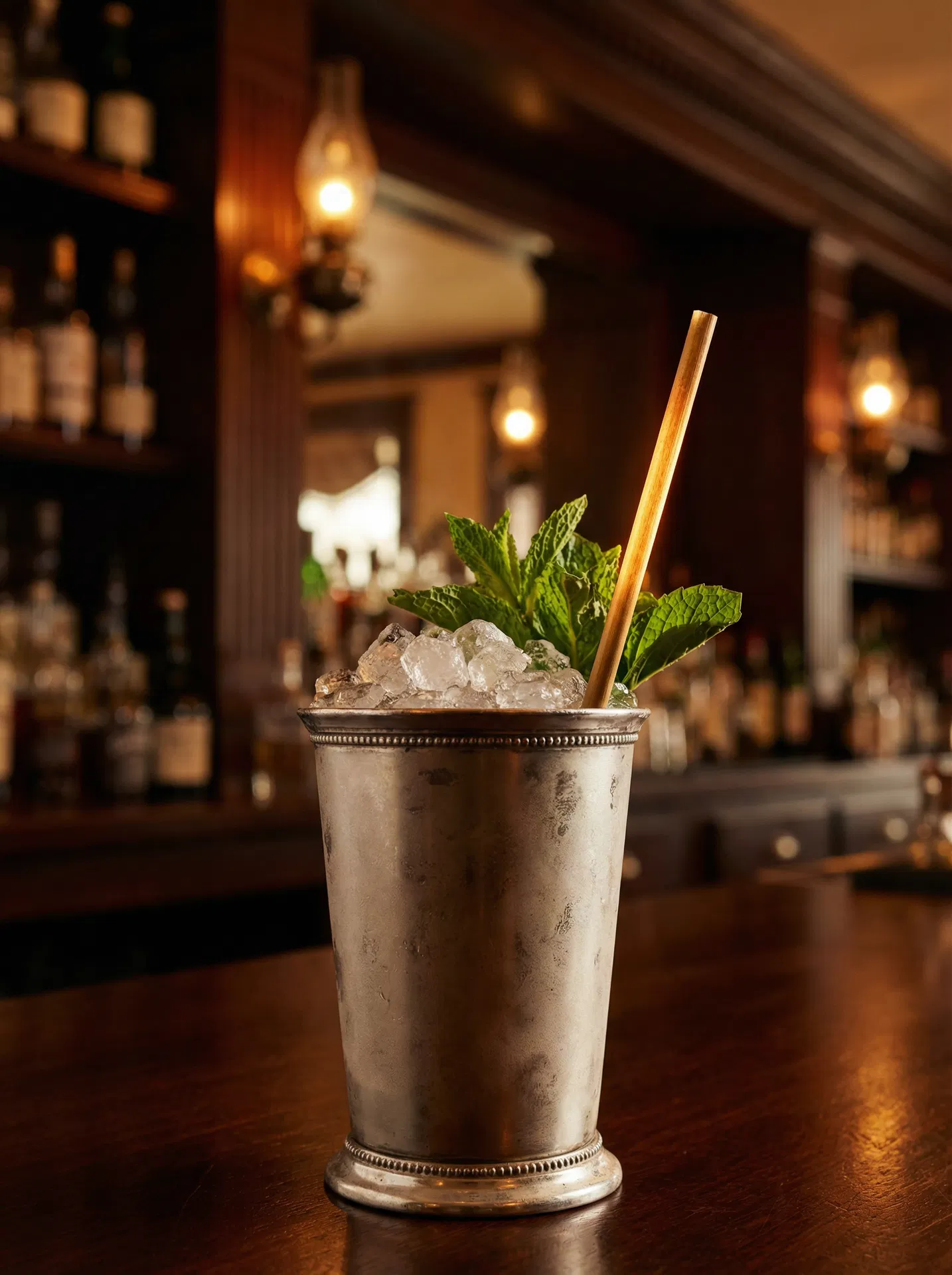 Classic mint julep with natural rye straw